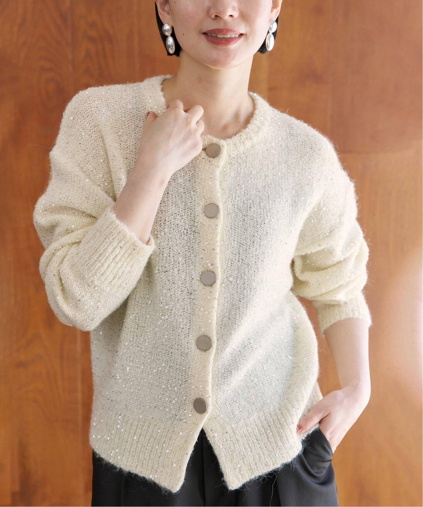 アルパカMIXスパンコール ニットカーディガン（カーディガン  