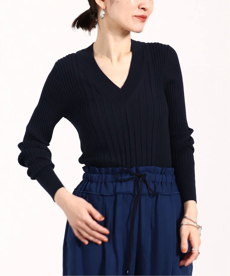 イタリア糸 リブVネックプルオーバー（ニット／セーター）｜VERMEIL  