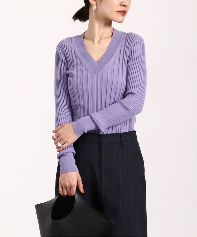 イタリア糸 リブVネックプルオーバー（ニット／セーター）｜VERMEIL  