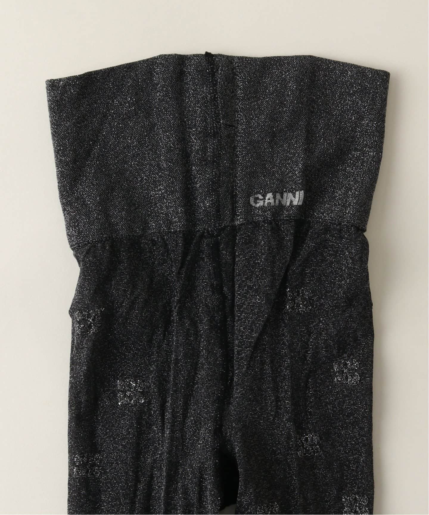 nn GANNI/ ガニー　ロゴ　ブラックラメタイツ GANNI バタフライ ロゴ タイツ | ブラック | FARFETCH JP