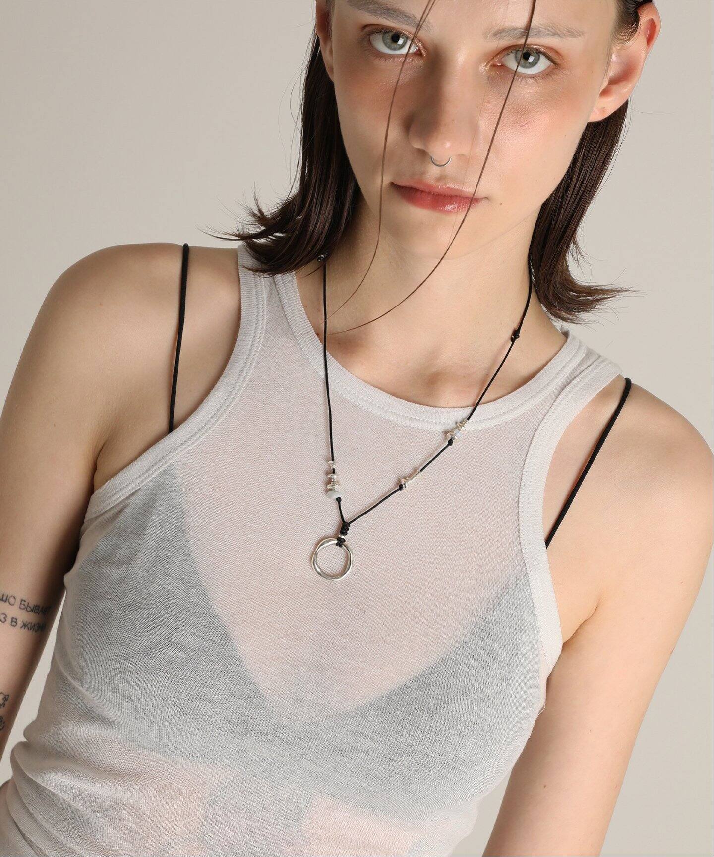 HYPNOTIZE★韓国★人気★ROUND PENDANT NECKLACE_VER. 02 hypnotize Round Pendant Necklace Ver. 02 - Black