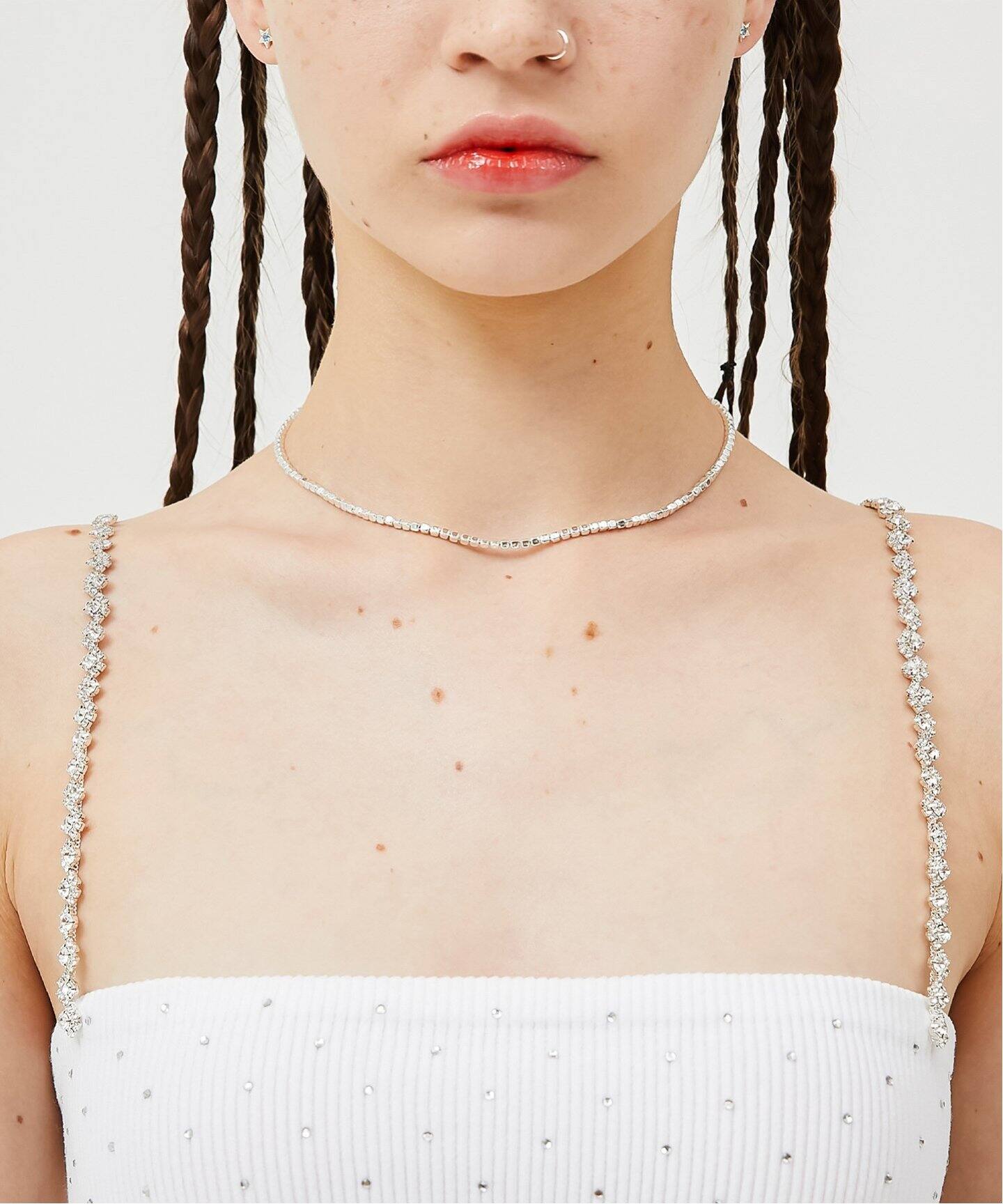 HYPNOTIZE / ヒプノタイズ】CUBE BALL CHAIN NECKLACE_WHITE 