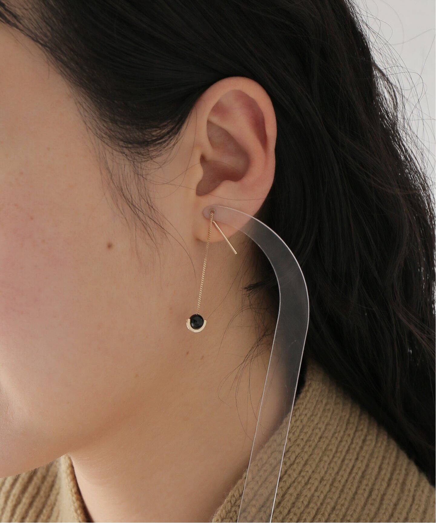 HIROTAKA/ヒロタカ】Mini Beluga Onyx Chain Earring：ピアス（片耳用  