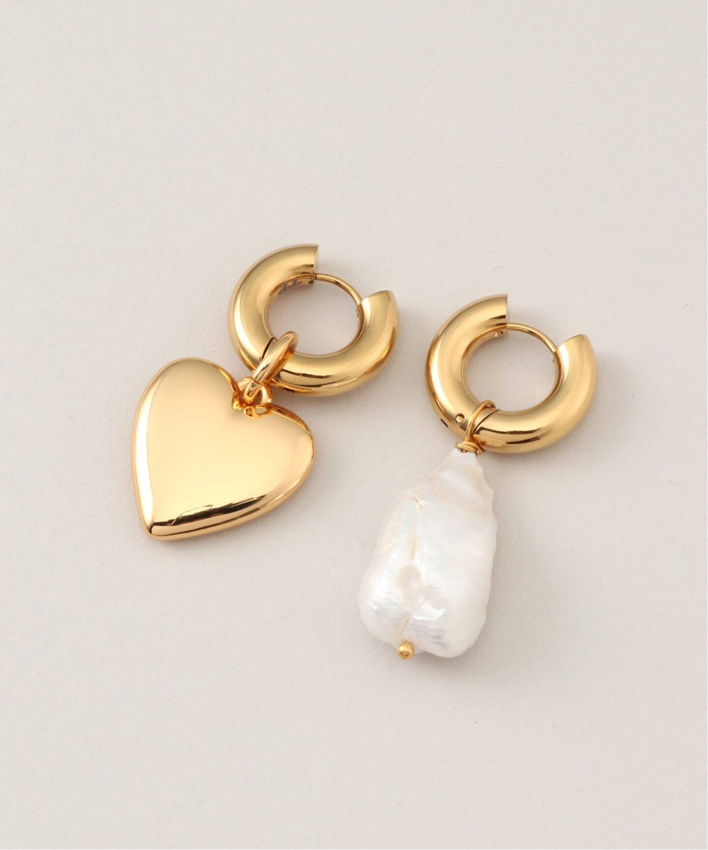 TIMELESS PEARLY/タイムレスパーリー】Pearl and gold hear：ピアス 