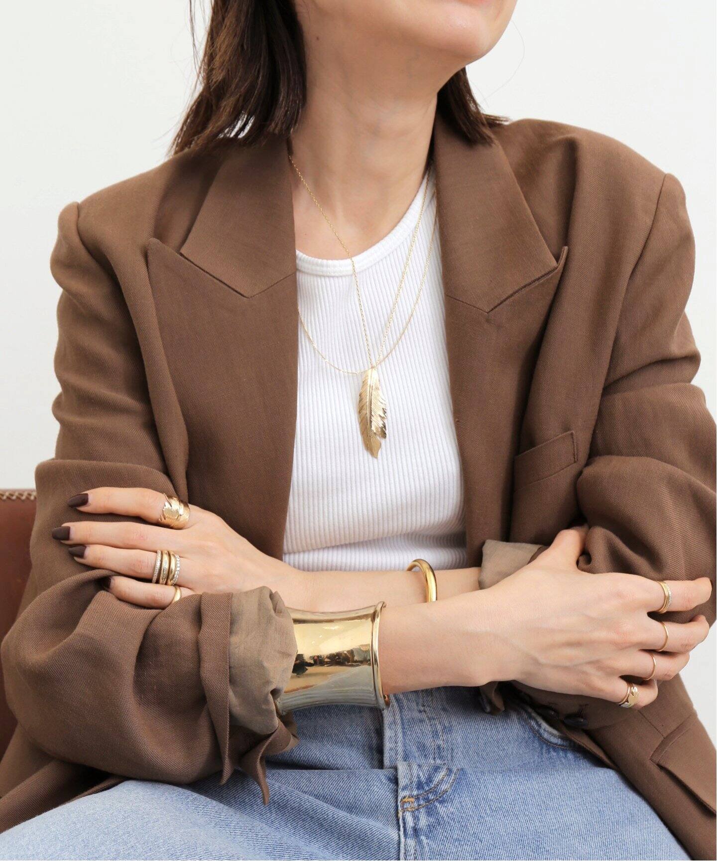 MANON/マノン】 feather pendant big thic on 47.5cm（ネックレス）｜L  