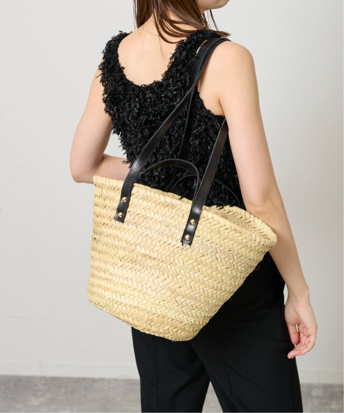 Fatima Morocco/ファティマ モロッコ】 2WAYレザーハンドルバスケットL  