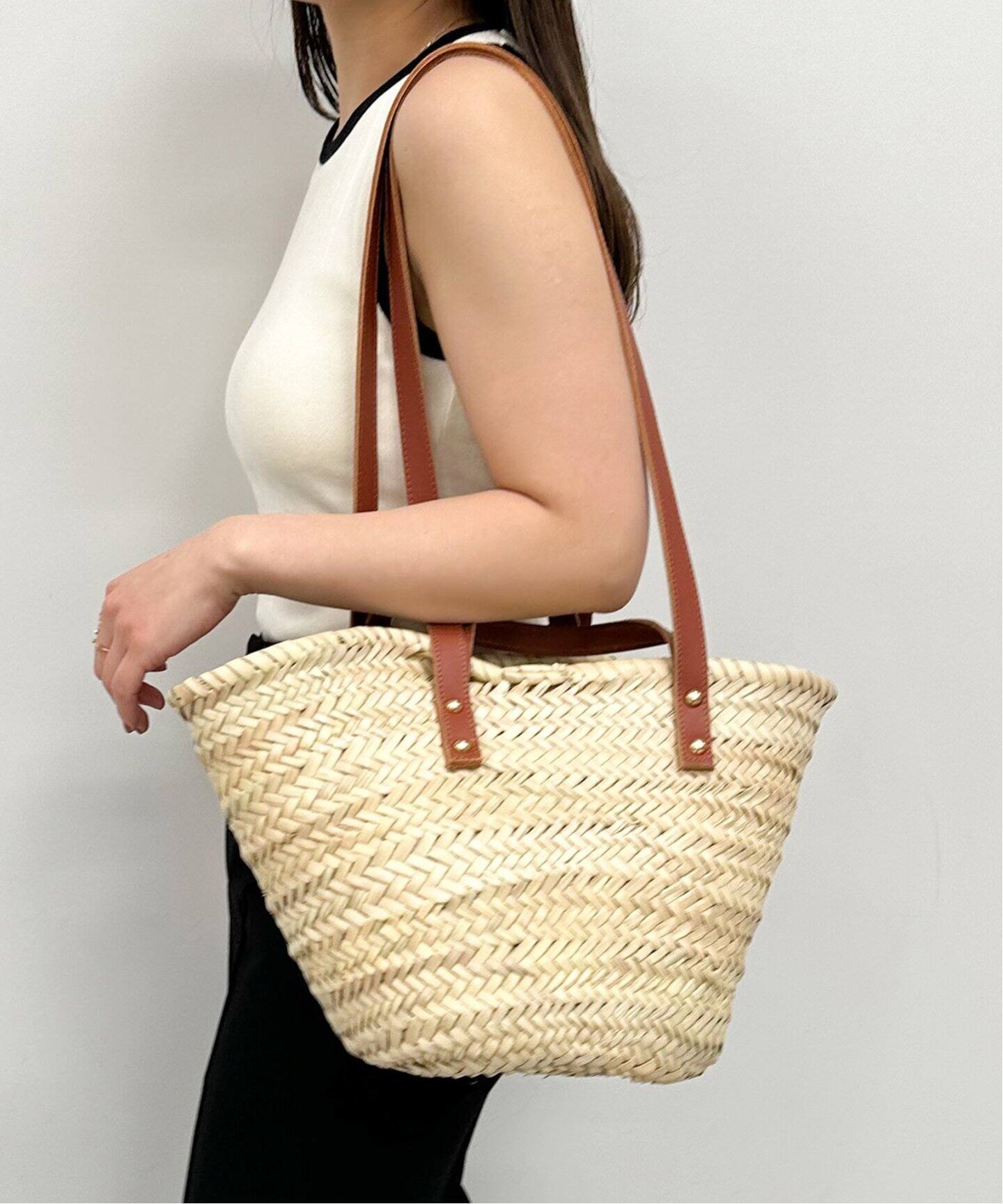 Fatima Morocco/ファティマ モロッコ】 2WAYレザーハンドルバスケットL  