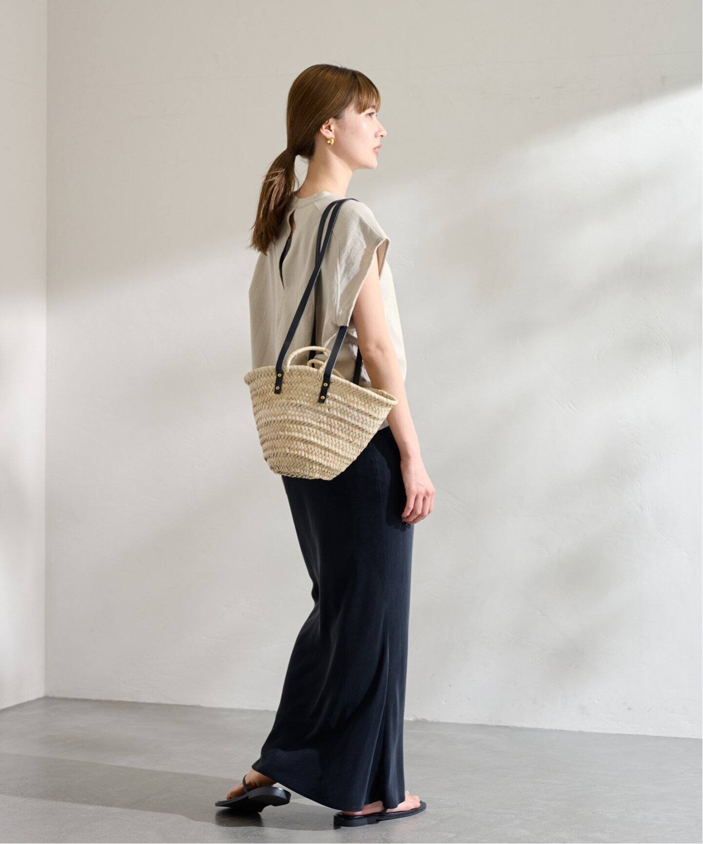 AULENTTI/オウレンティ】ロングショルダーパームリーフBAG（かごバッグ  