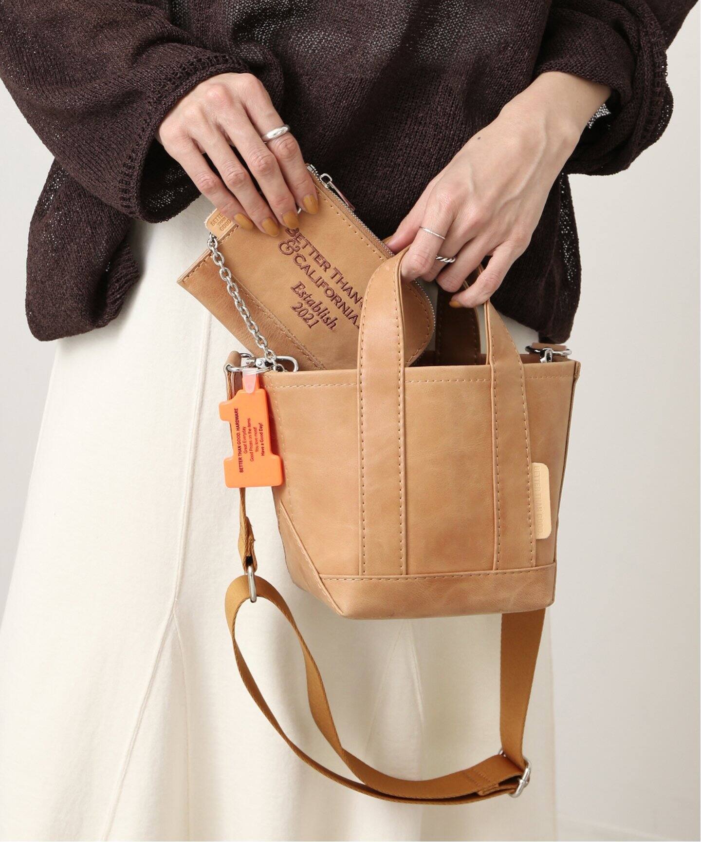 BETTER THAN GOOD】チェーンポーチ付きレザートートバッグ（ショルダー  