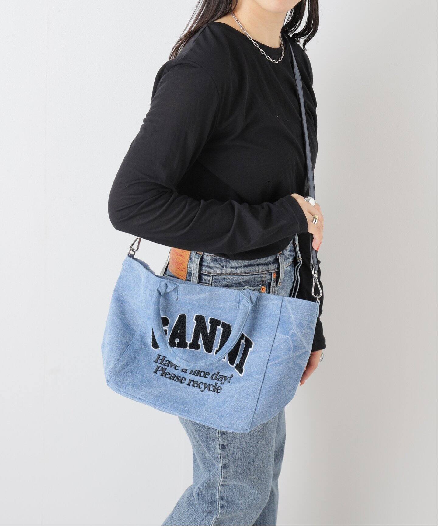 GANNI/ガニー】Small Easy Shopper Washed：ショルダーバッグ 