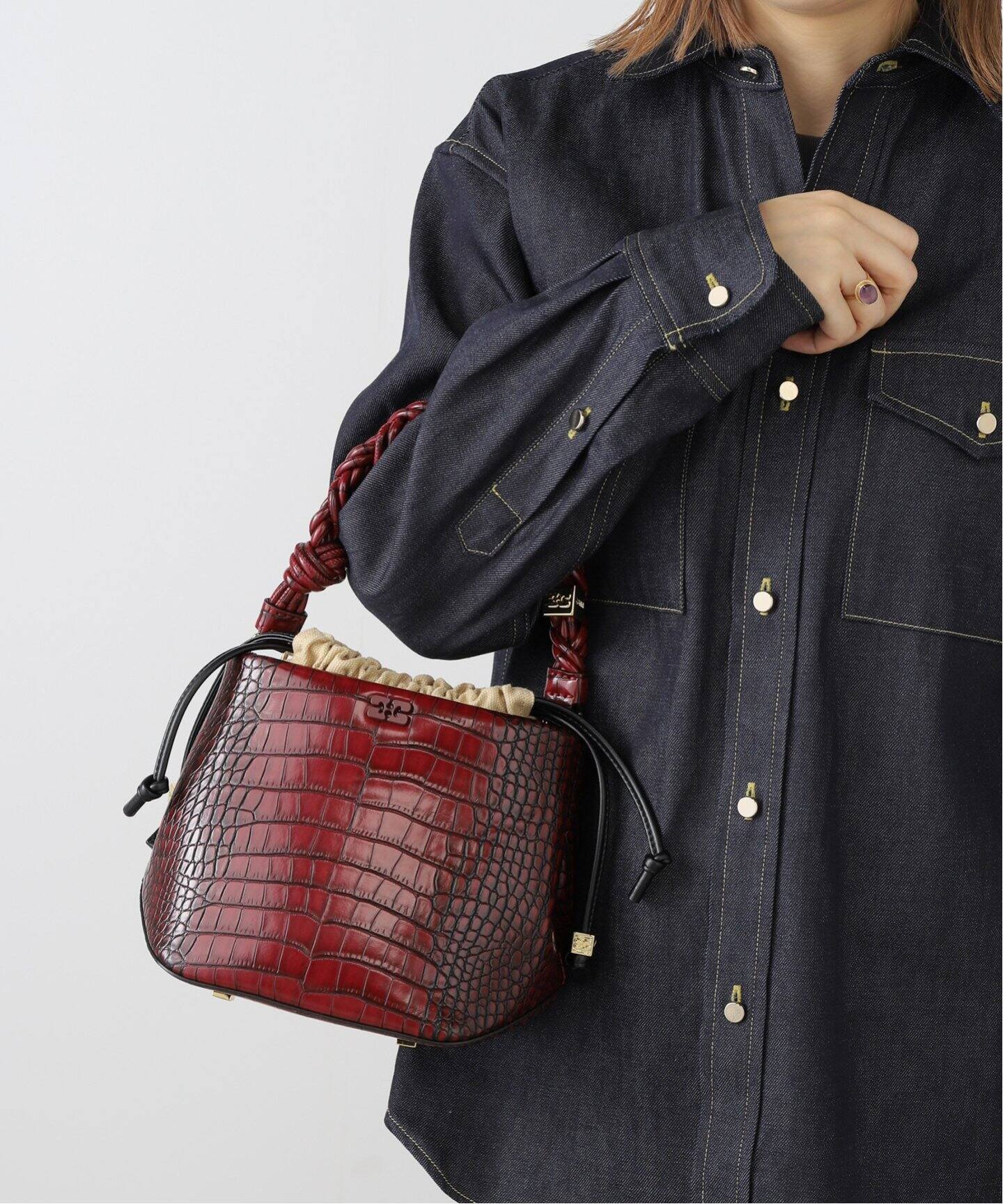 GANNI/ガニー】Bou Bucket Bag Croco：バッグ（ハンドバッグ 