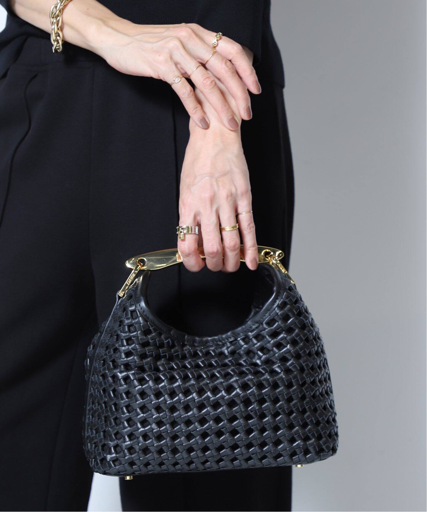 ELLEME/エレメ】 Woven Leather バッグ（BLACK）（ショルダーバッグ  