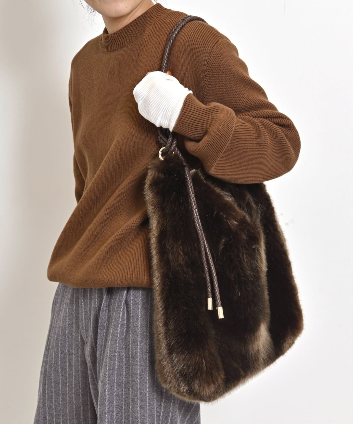 ★L'Appartement A POINT アーポワン ダークブラウン バック A POINT/アーポワン】 MARRON FAKE FUR BAG（ショルダーバッグ