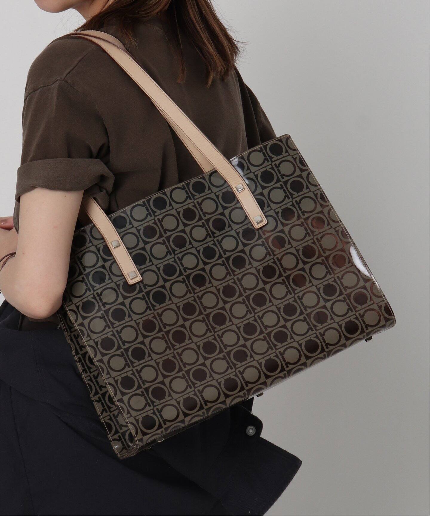 VINTAGE FERRAGAMO/フェラガモ】 Gantini ビニールトートバッグ 