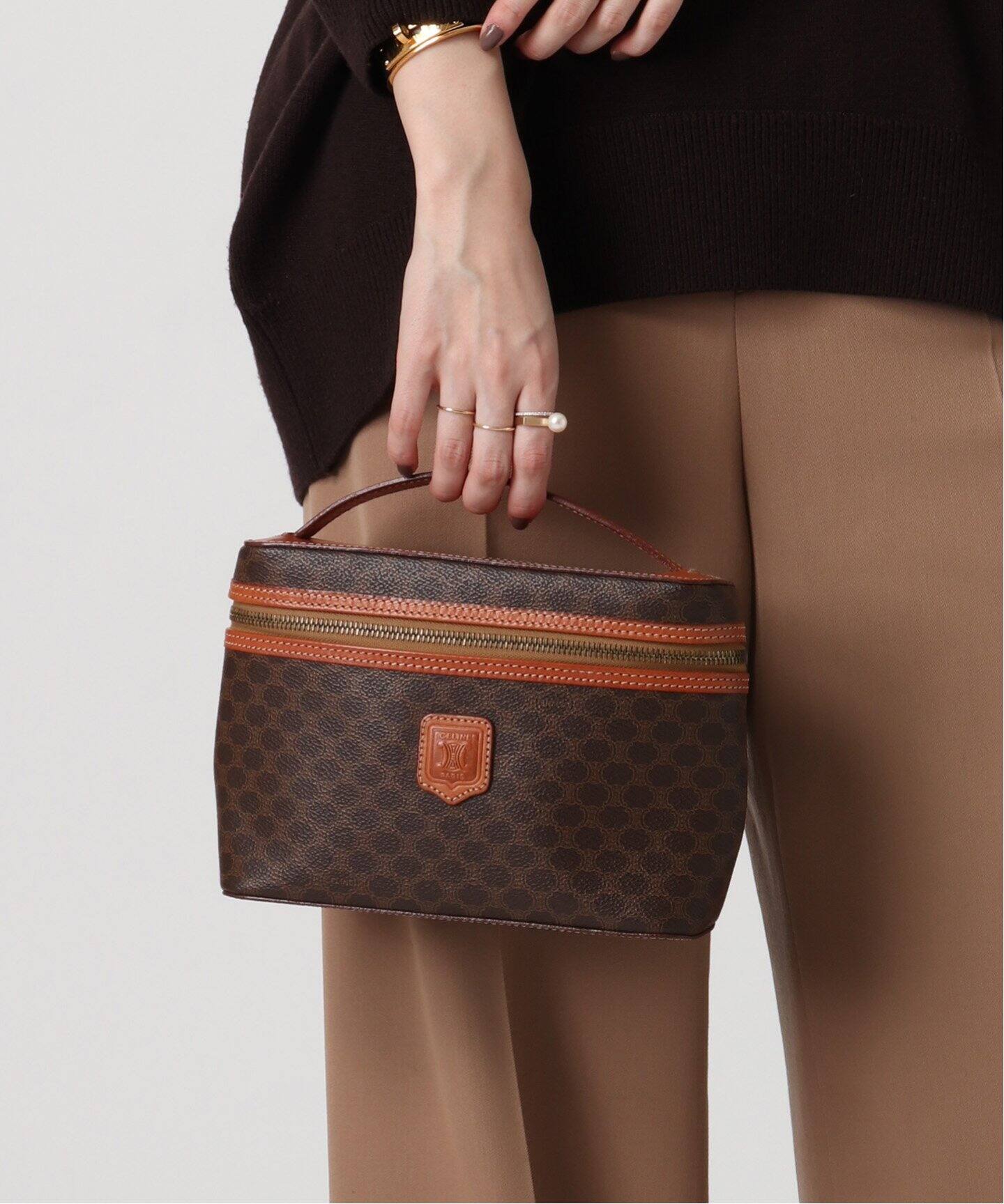 VINTAGE CELINE/セリーヌ】マカダム バニティバッグ（ハンドバッグ  