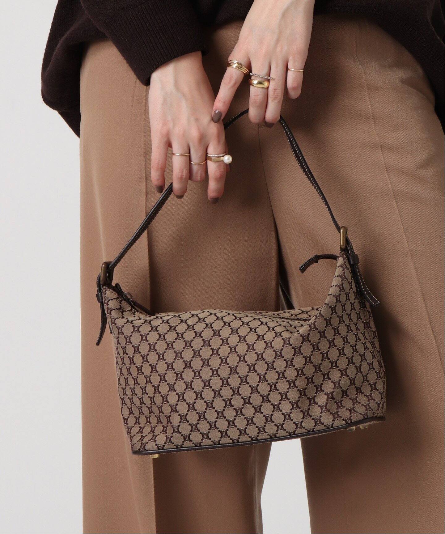 極美品》CELINE（セリーヌ）キャンパス×レザー ハンドバッグ 注意深く 