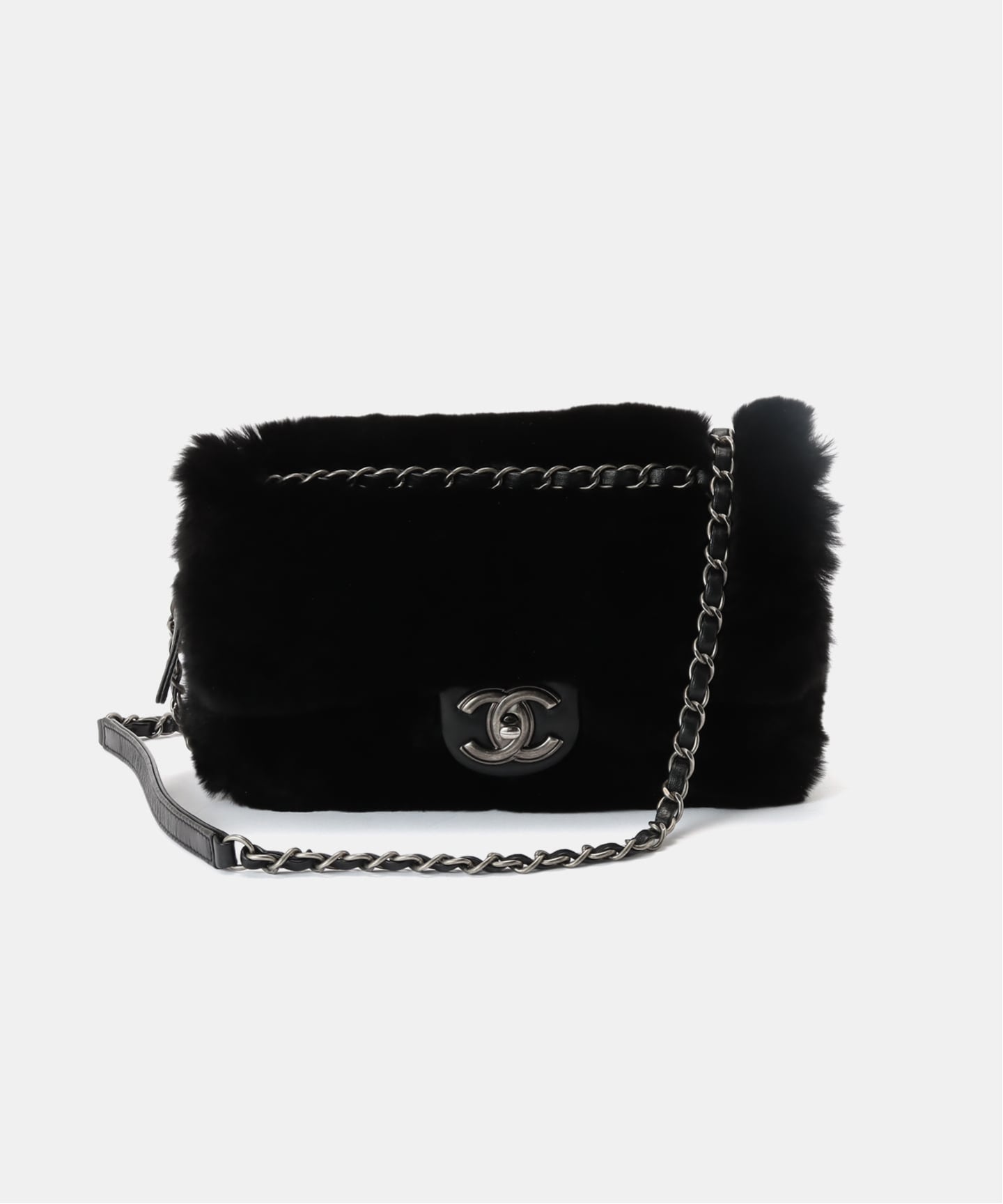 CHANEL 黒 ショルダーバッグ フリース VINTAGE CHANEL/シャネル】チェーンショルダーバッグ 25 fur