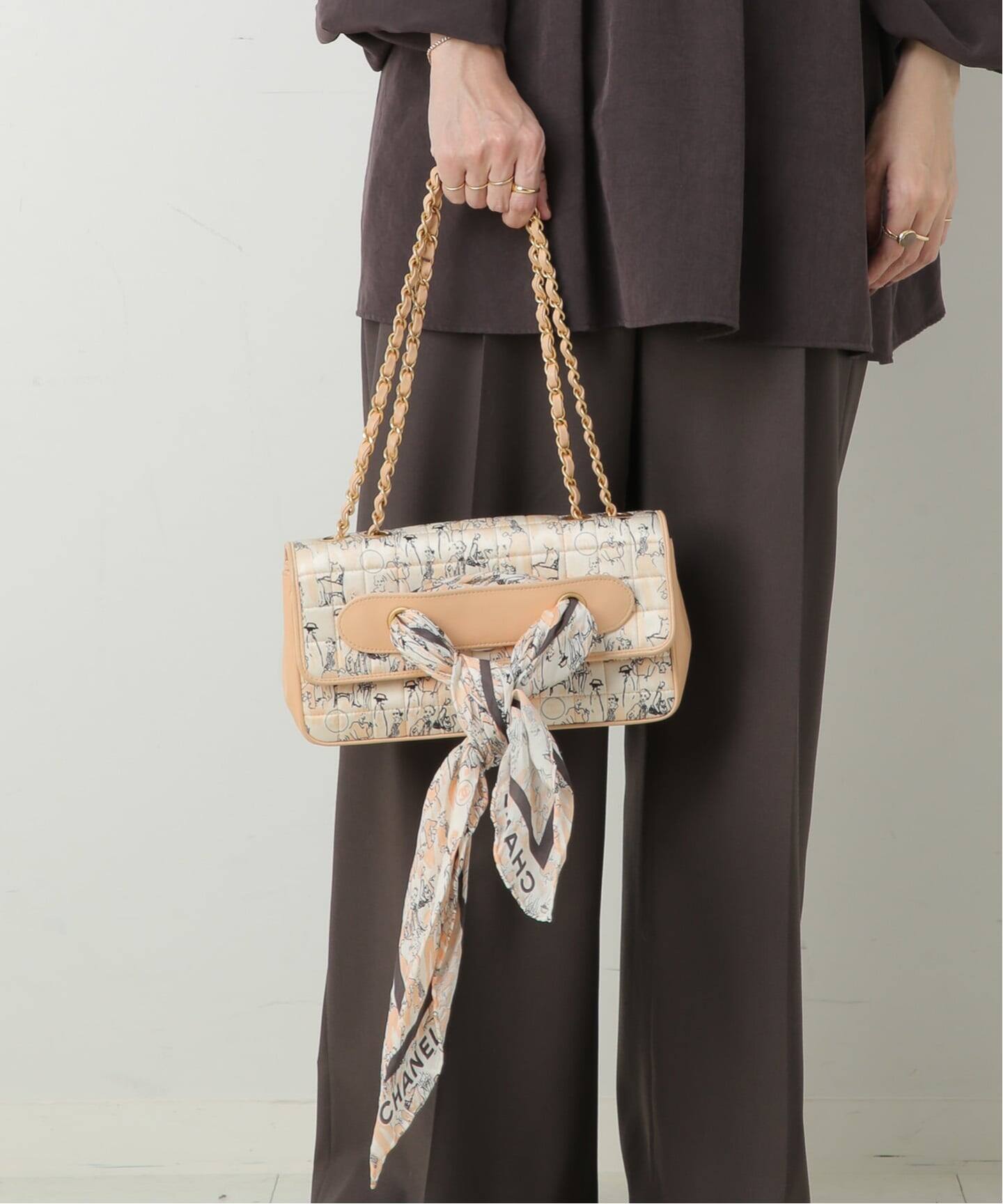 VINTAGE CHANEL/シャネル】Choco bar スカーフショルダーバッグ silk 