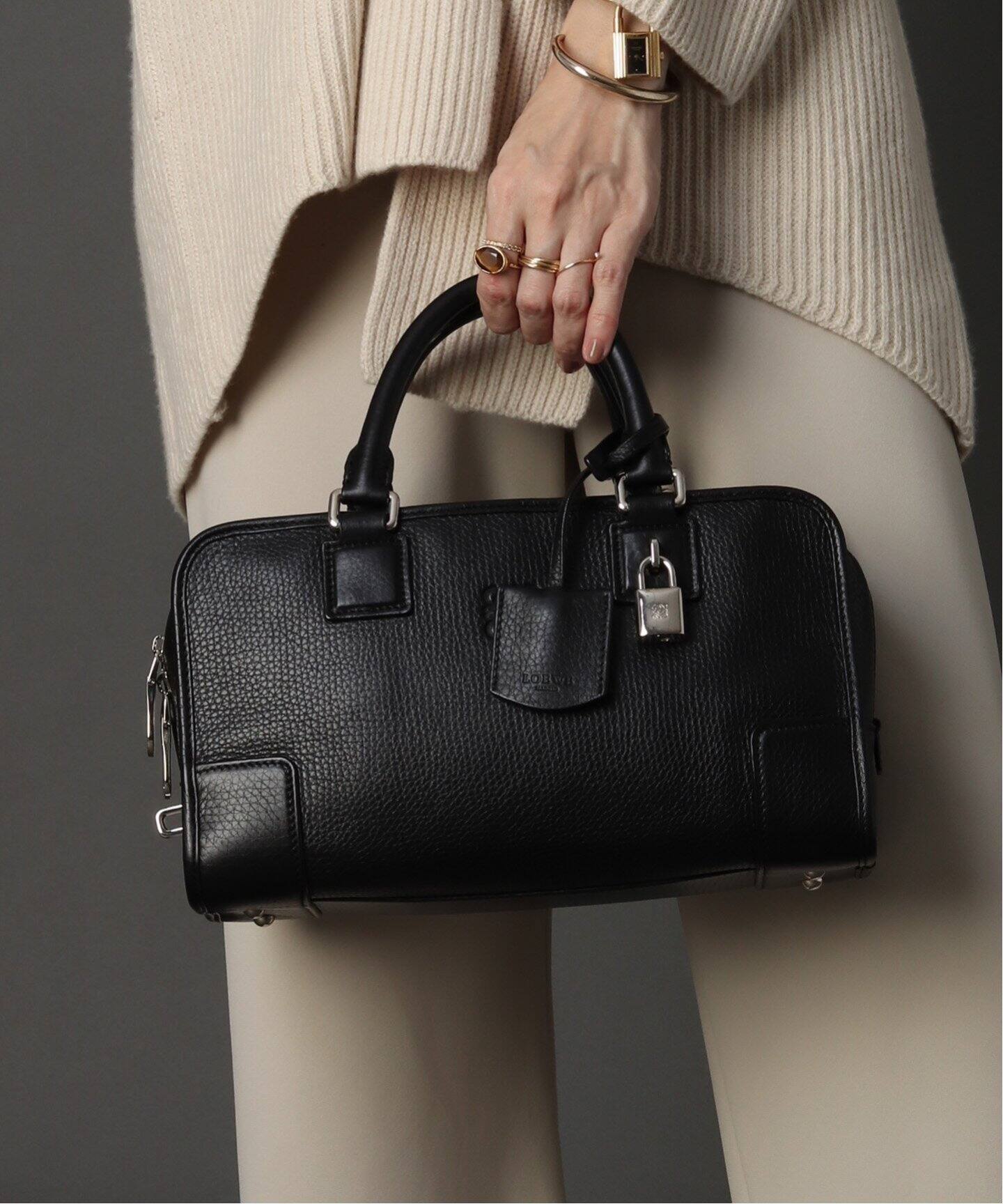 美品【LOEWE ロエベ 】アマソナ28 アナグラム ハンドバッグ ブラック 