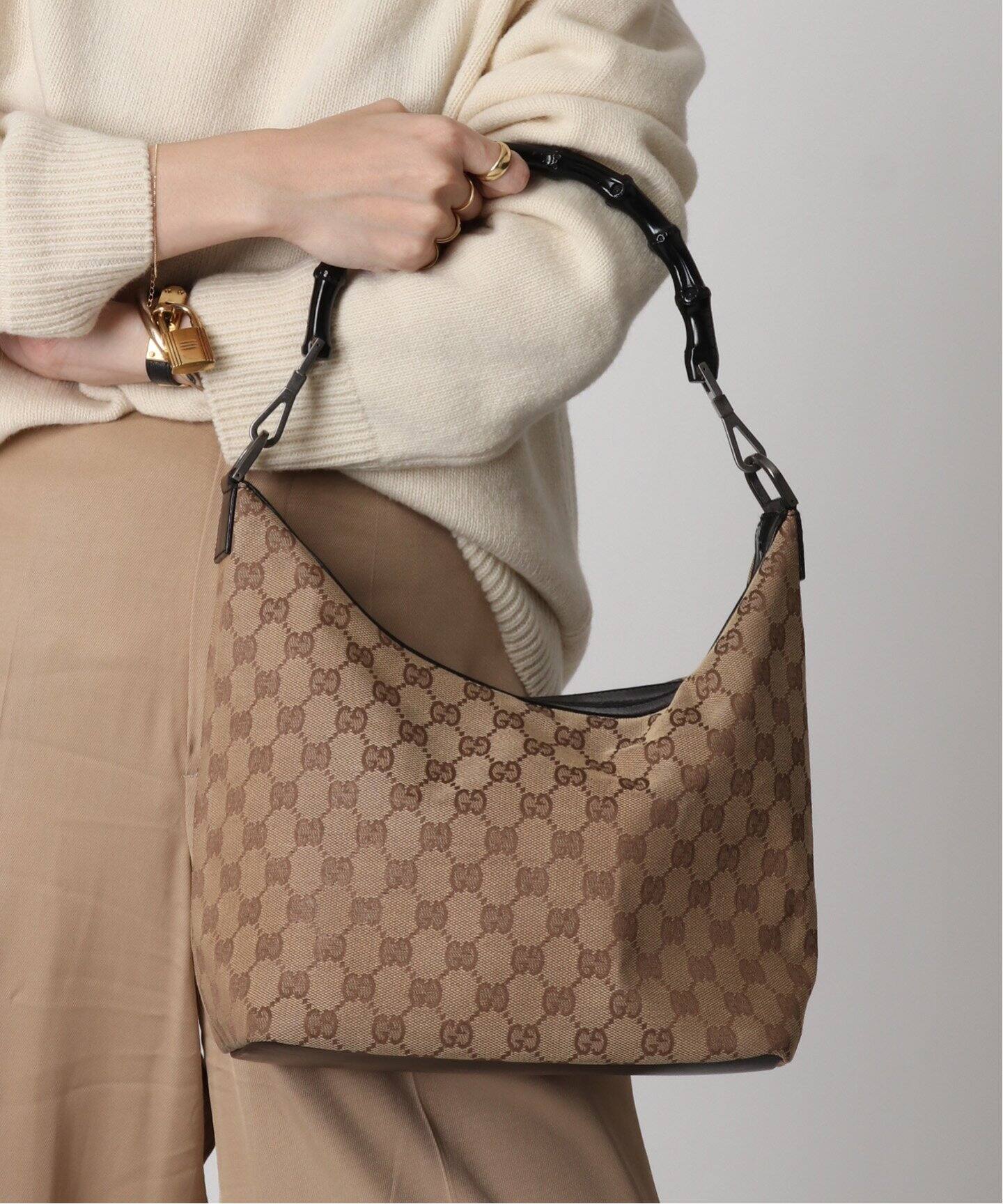 VINTAGE GUCCI/グッチ】Bamboo セミショルダーバッグ GG（ショルダー 