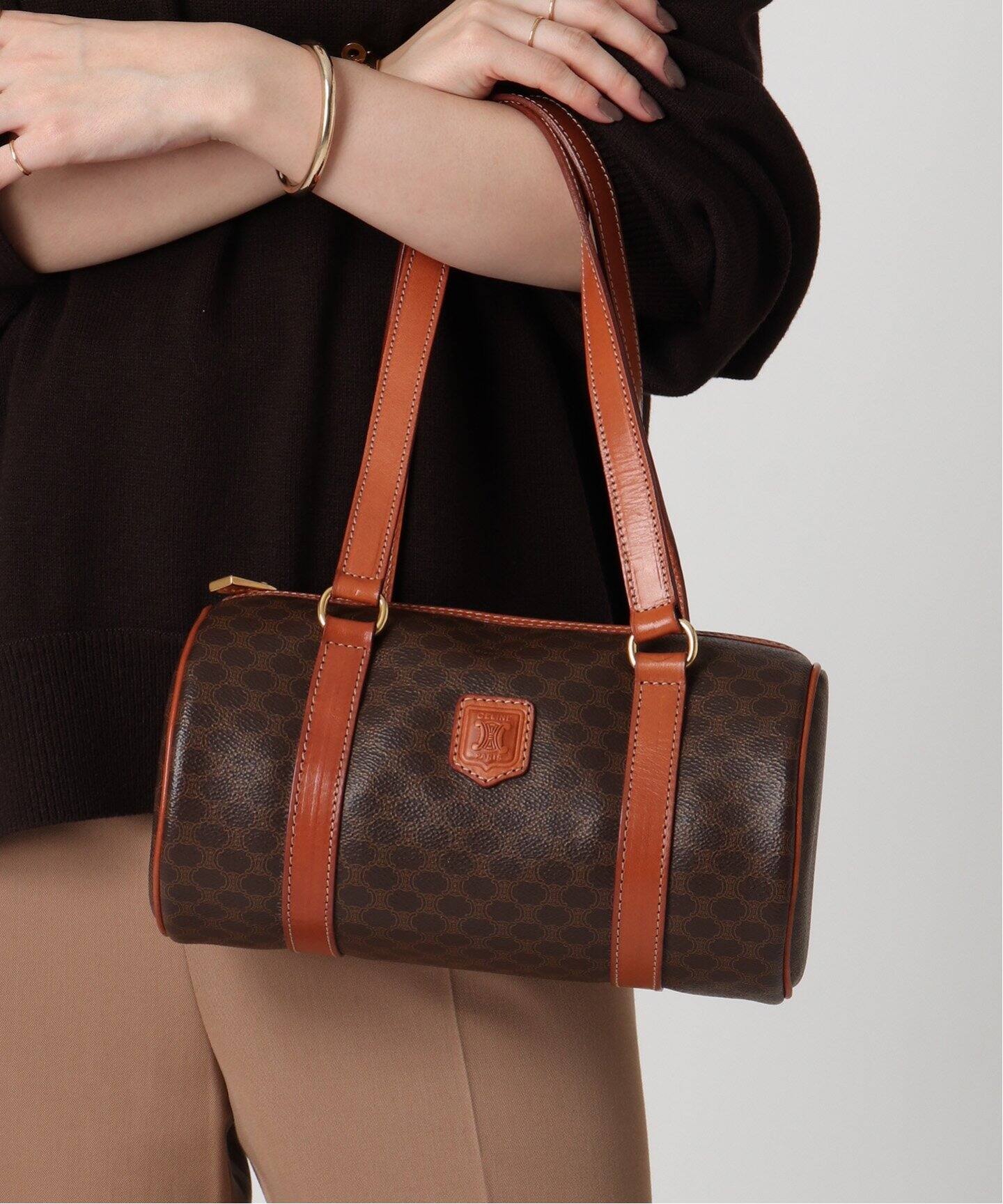 良品 レア！Celine Cマカダム 見やす ビンテージハンドバッグ 馬車金具  