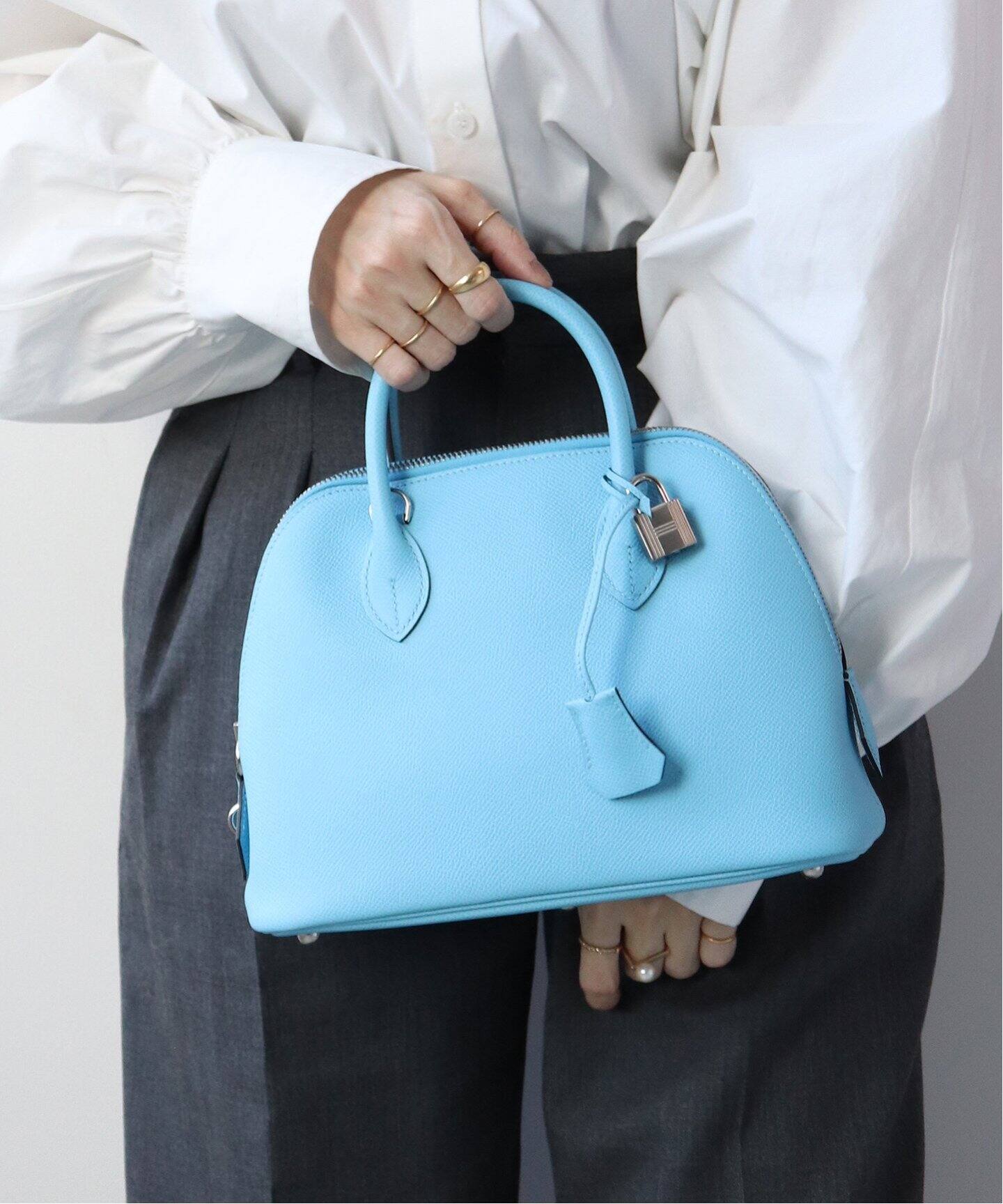 HERMES エルメス 絨毯 ブランケット ブルー ホワイト 毛深い