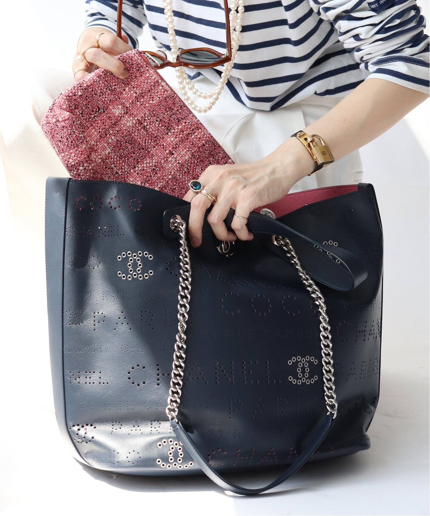 VINTAGE CHANEL/シャネル】パンチング ロゴトートバッグ（トートバッグ 
