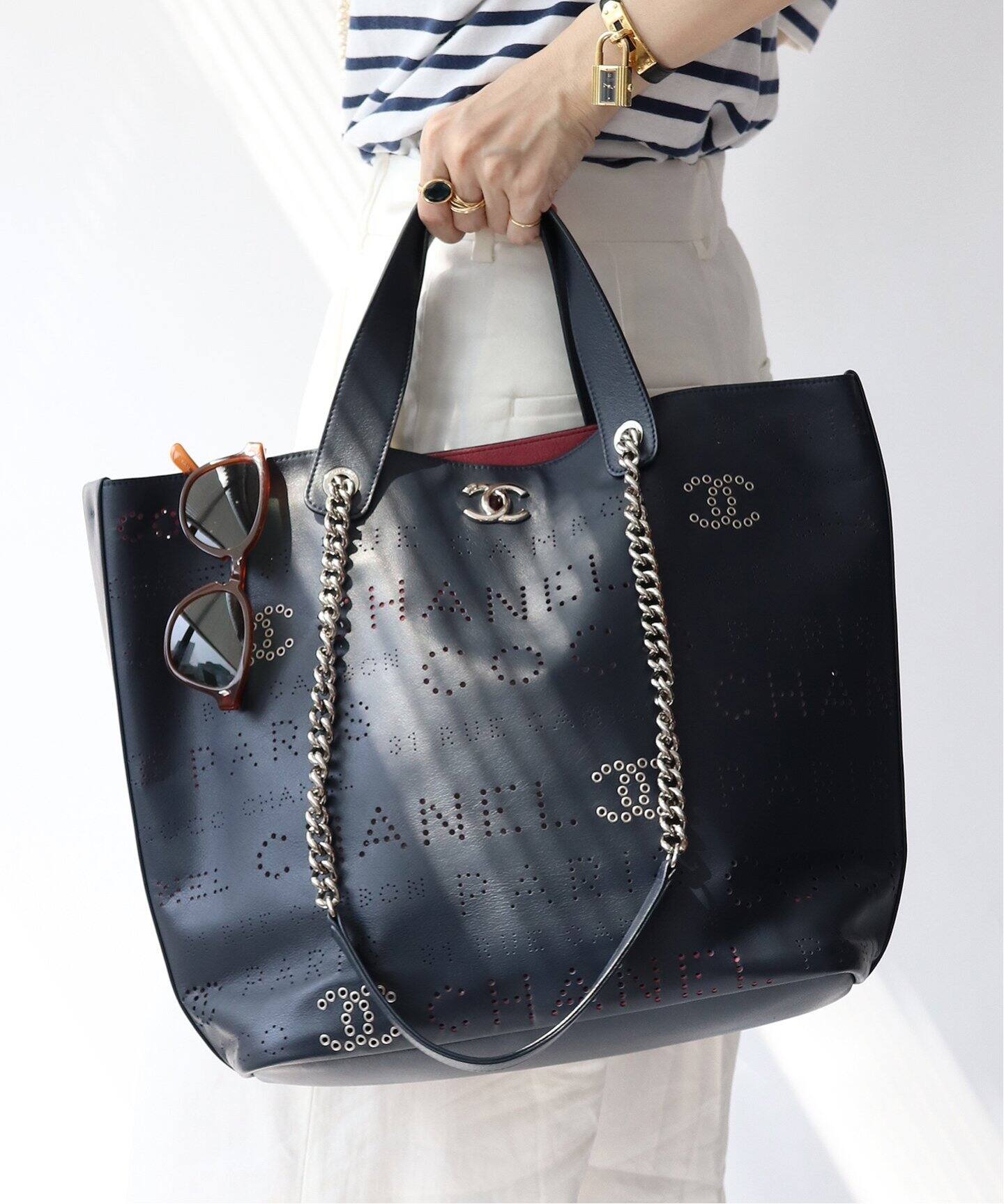 VINTAGE CHANEL/シャネル】パンチング ロゴトートバッグ（トートバッグ  