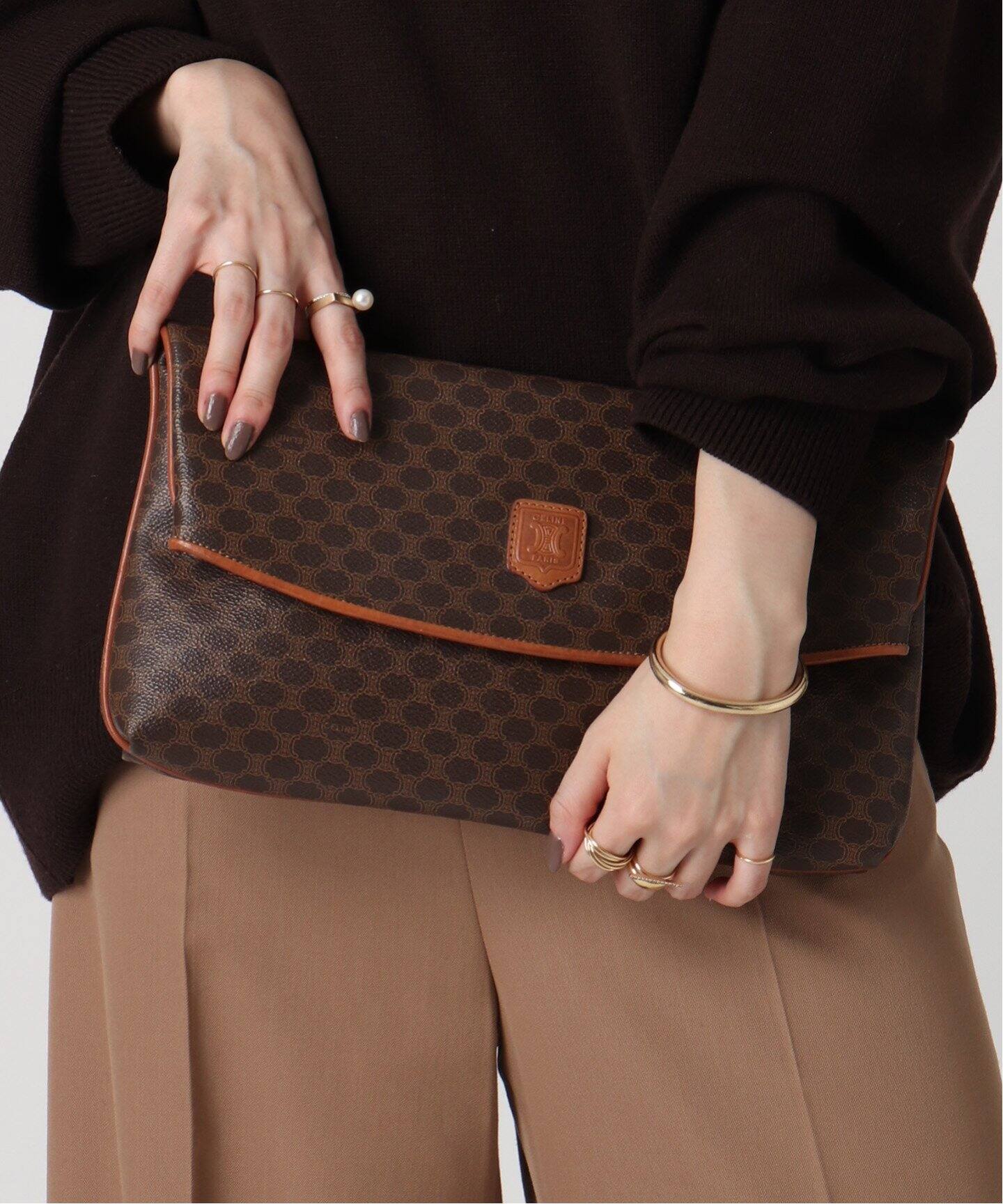 美品 セリーヌ ポーチ バニティ てりゃ マカダム柄 pvc トリオンフ  