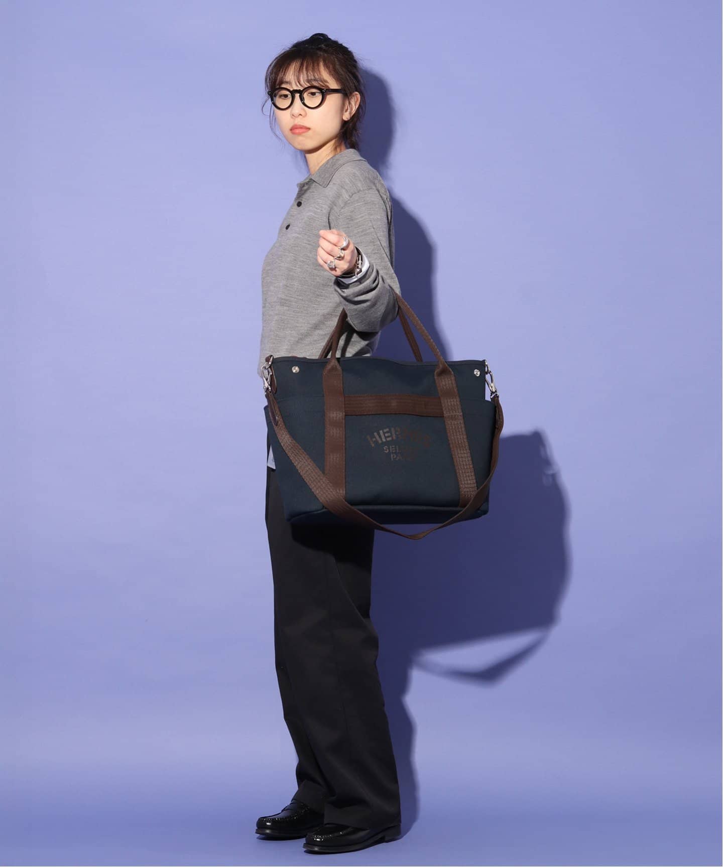 HERMES エルメス 38 ネイビー キルティング ステンカラーコート