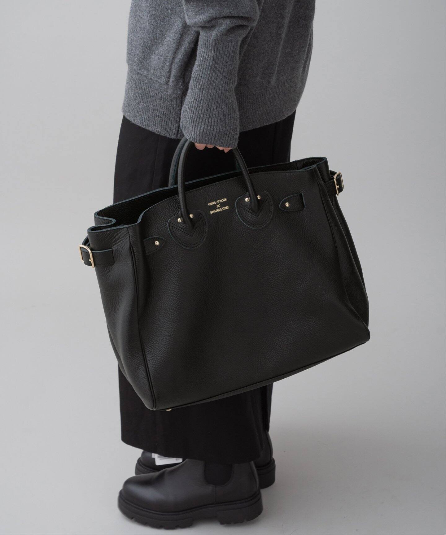 YOUNG&OLSEN/ヤングアンドオルセン EMBOSSED LEATHER BELTED TOTE  