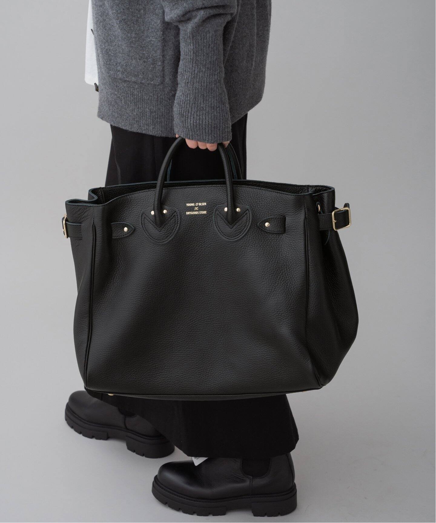 YOUNG&OLSEN/ヤングアンドオルセン EMBOSSED LEATHER BELTED TOTE 