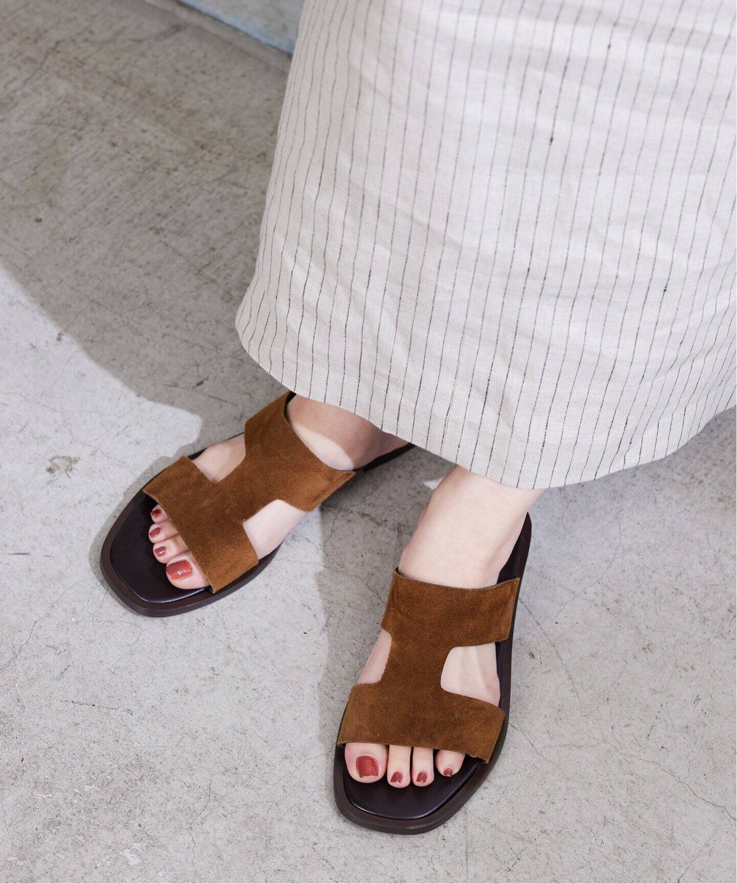 ブラウン サンダル （三つ編みフラットサンダル レディース ブラウン  