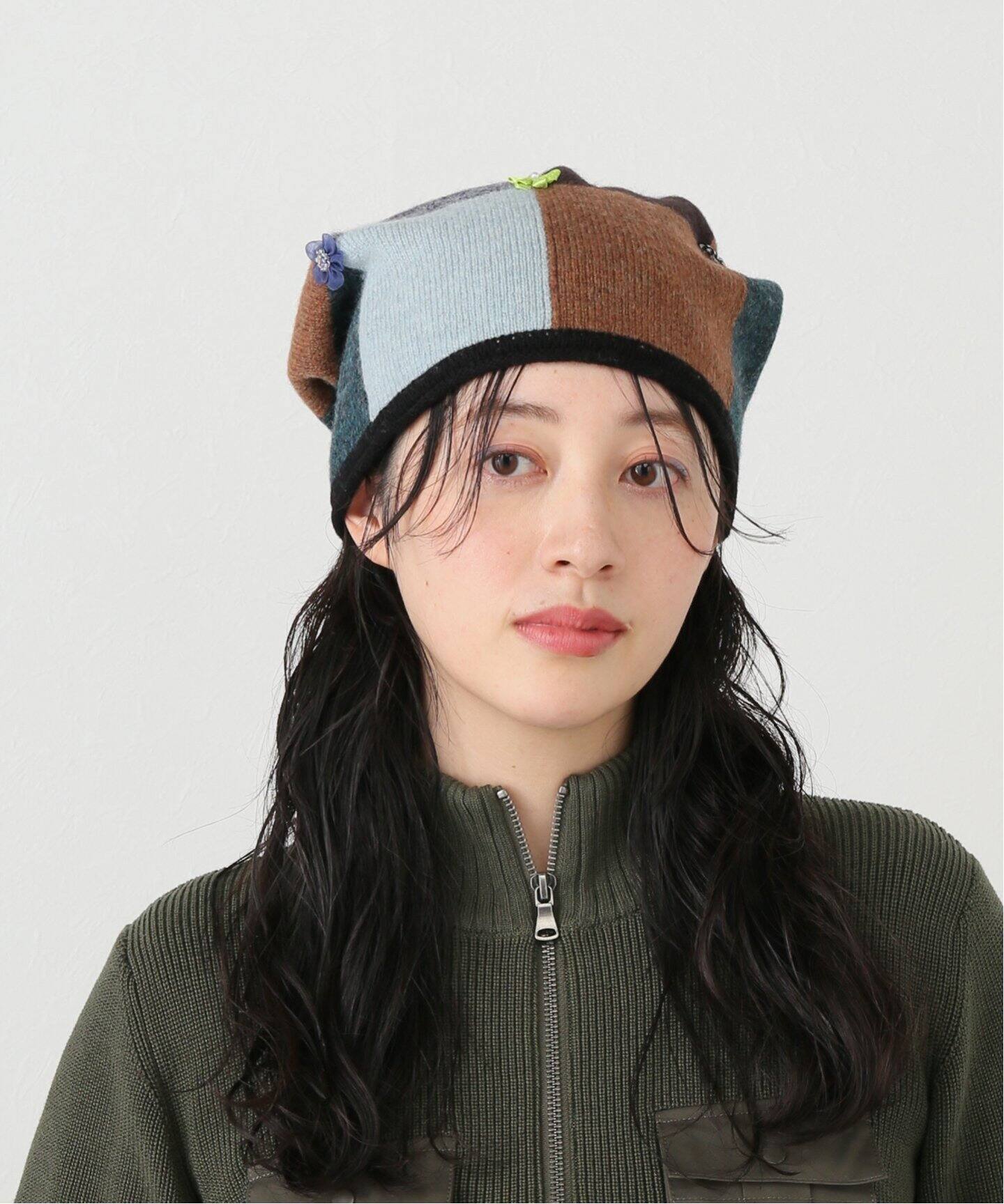 YANYAN CHECKED EXTRALONG BEANIE YYW23-2072：帽子（ニットキャップ 