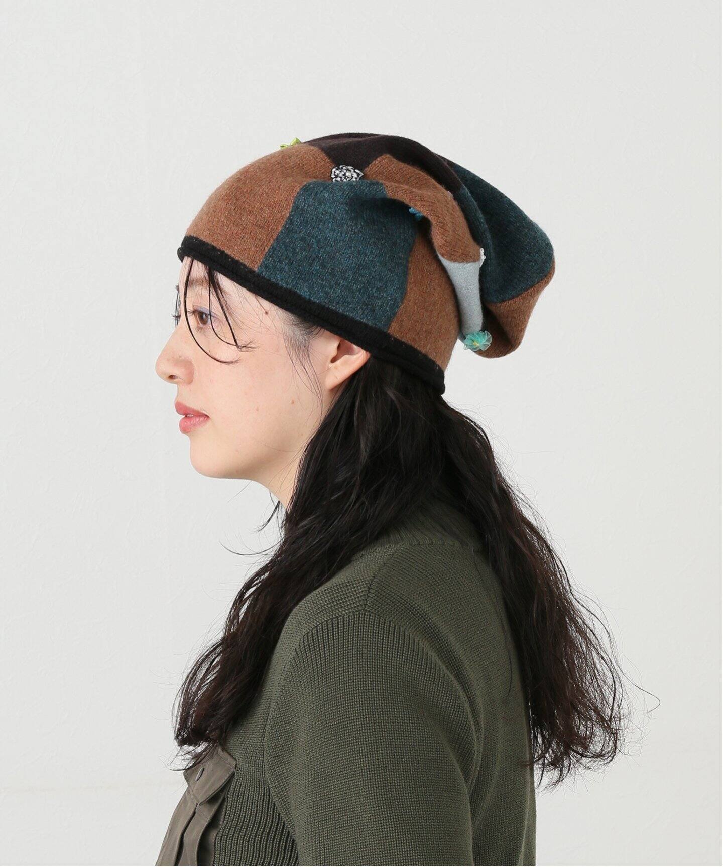 YANYAN CHECKED EXTRALONG BEANIE YYW23-2072：帽子（ニットキャップ 