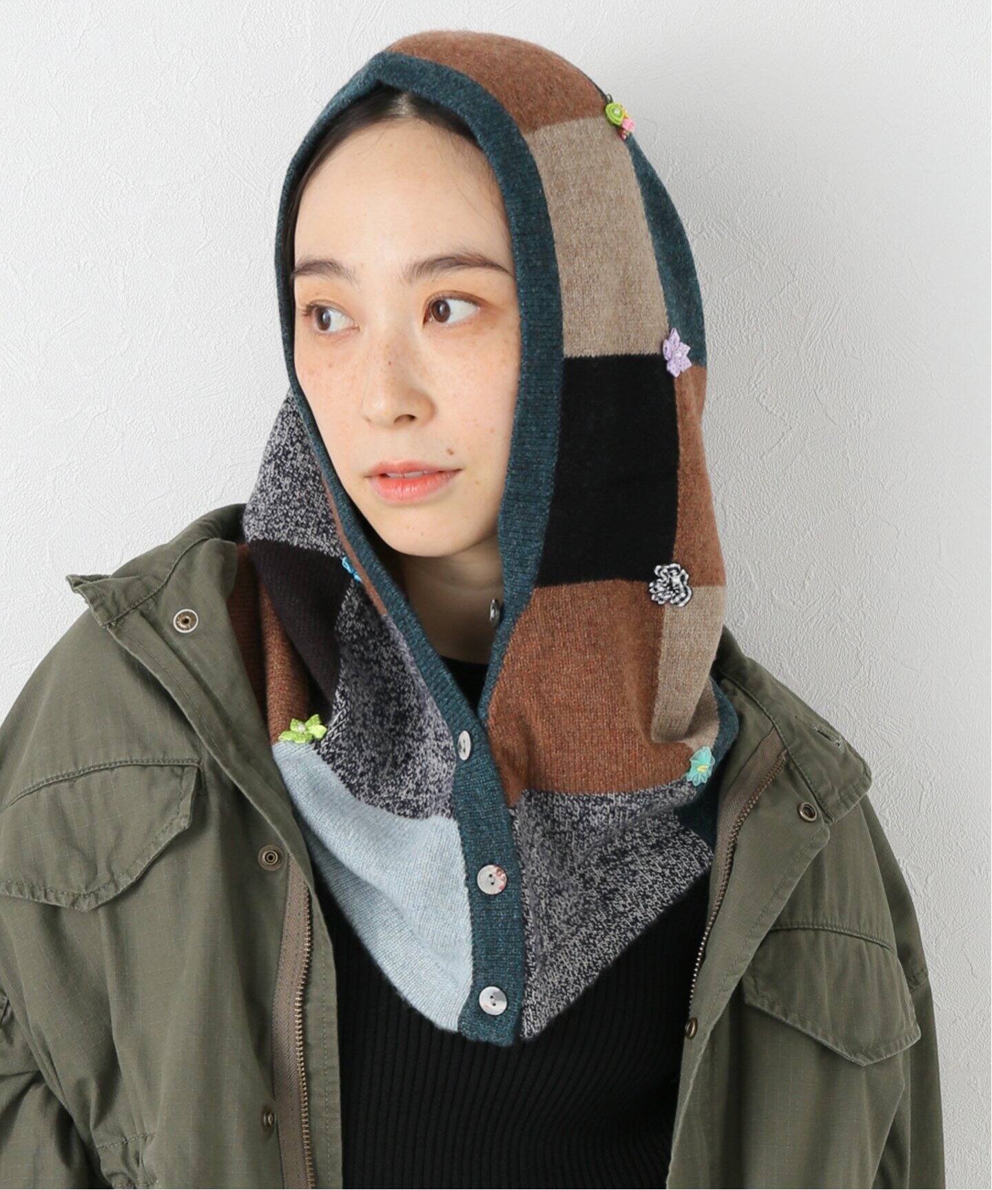 YANYAN/ヤンヤン】CHECKD RIBBON HOOD（ニットキャップ・ビーニー