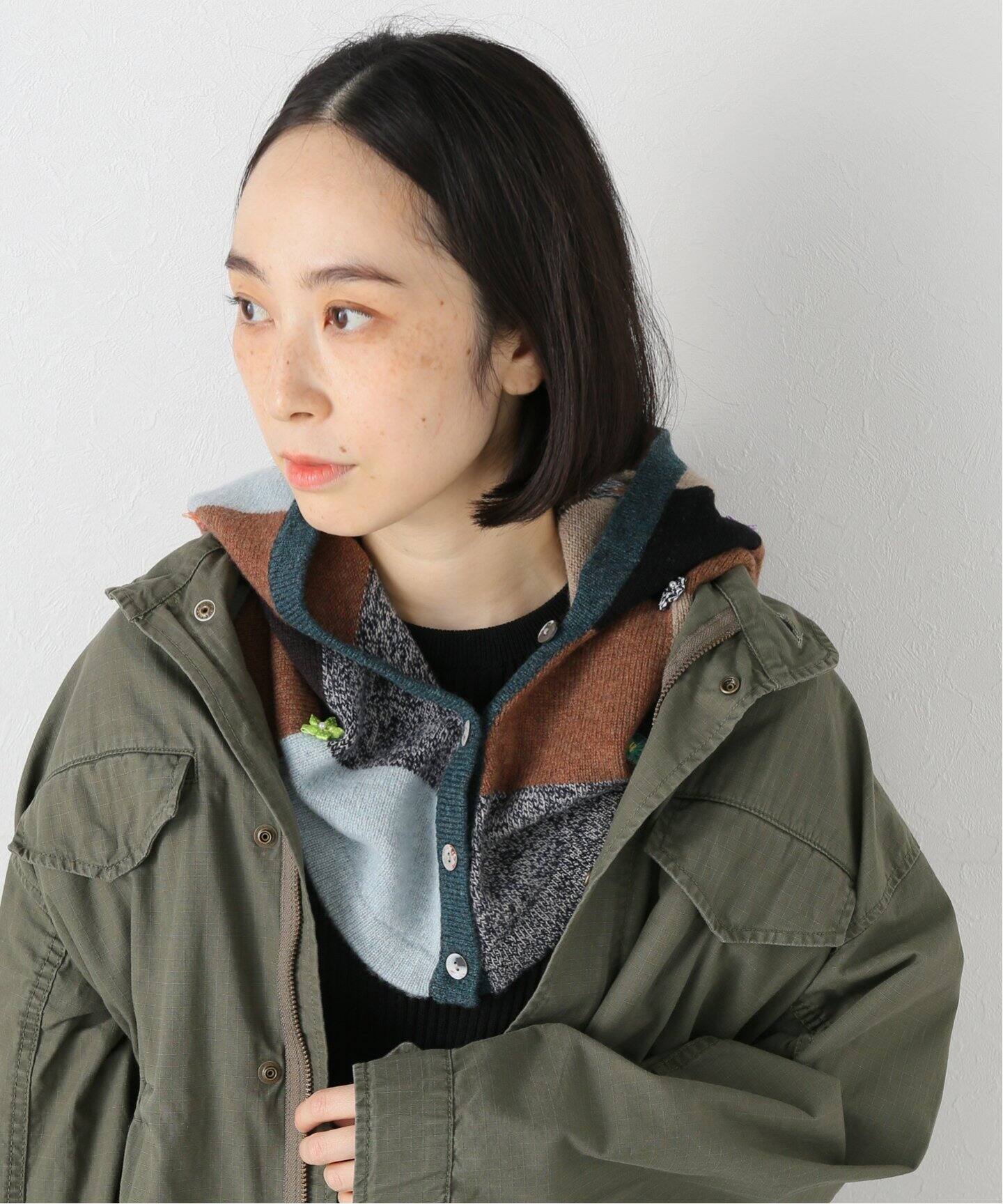 YANYAN/ヤンヤン】CHECKD RIBBON HOOD（ニットキャップ・ビーニー