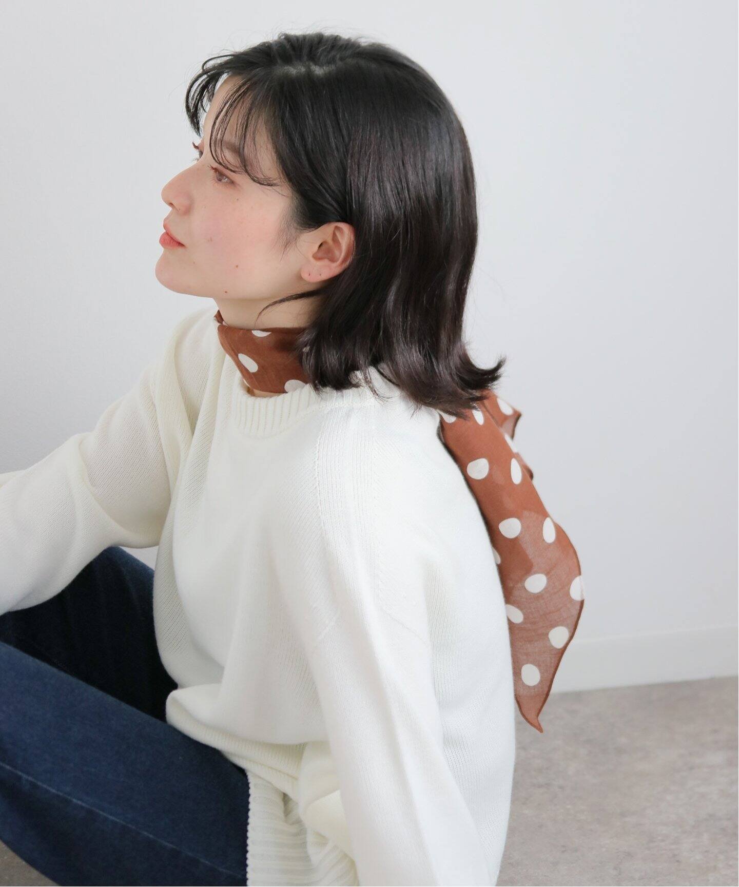THROW / スロー】DOT TIE SCARFコットンシルク（スカーフ／バンダナ 