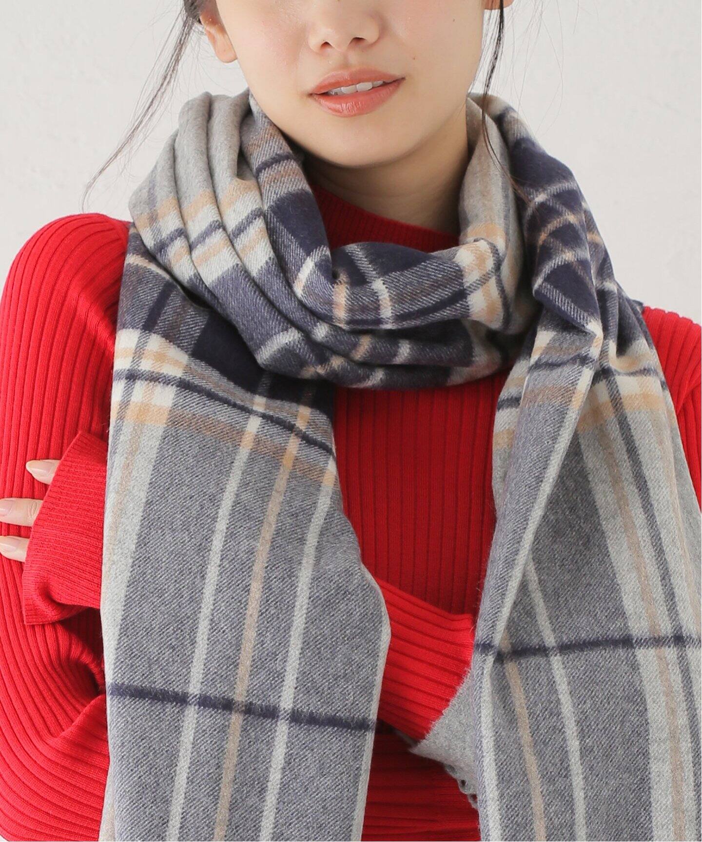 JOHNSTONS OF ELGIN】cashmere check stole：チェックストール 