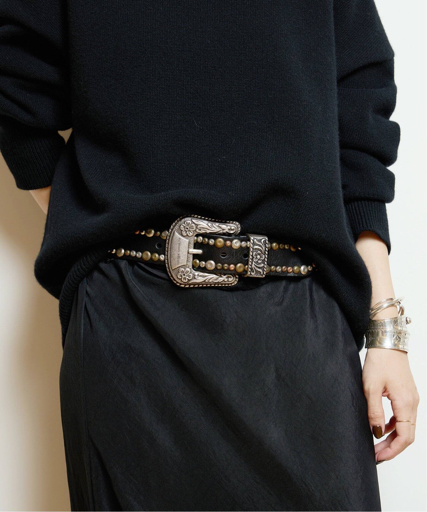 GOLDEN GOOSE / ゴールデングース】WASHED LEATHER STUDS ベルト 