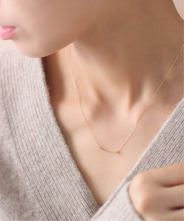 WEB限定》カーブライン1粒ダイヤネックレス K10（ネックレス）｜Lilas 