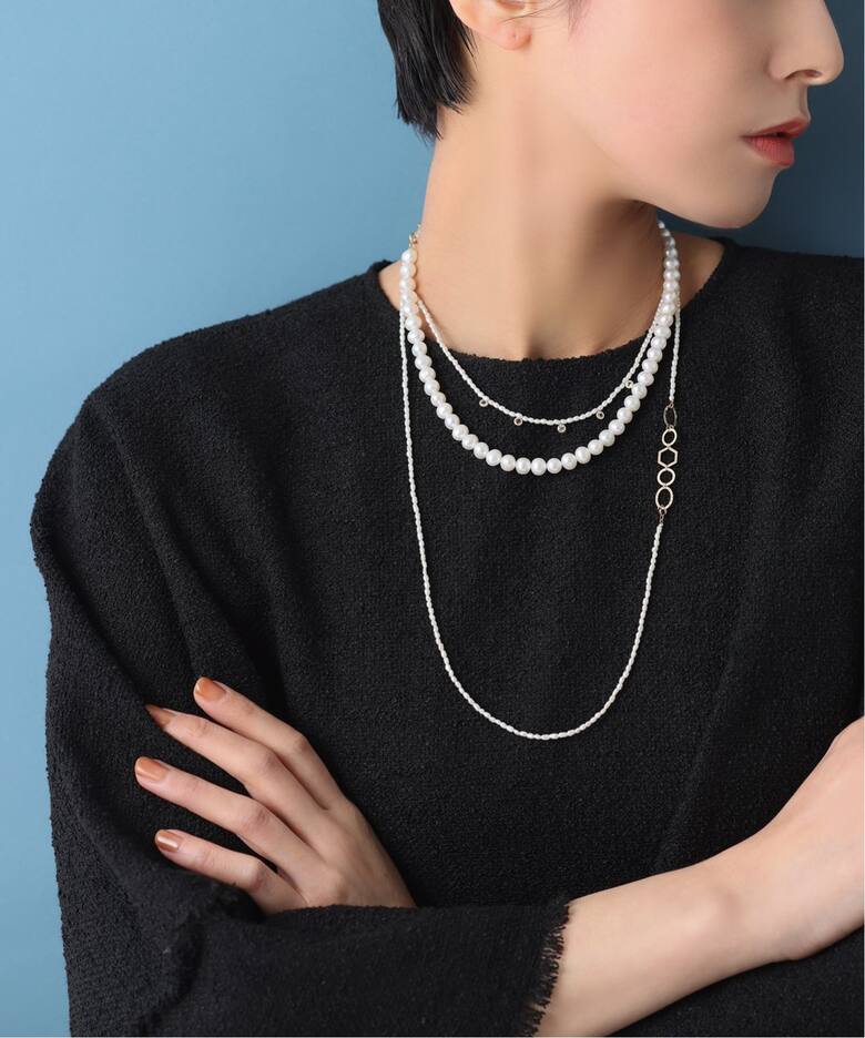 ライスパール*テクスチャーパーツロングネックレス K10（ネックレス 