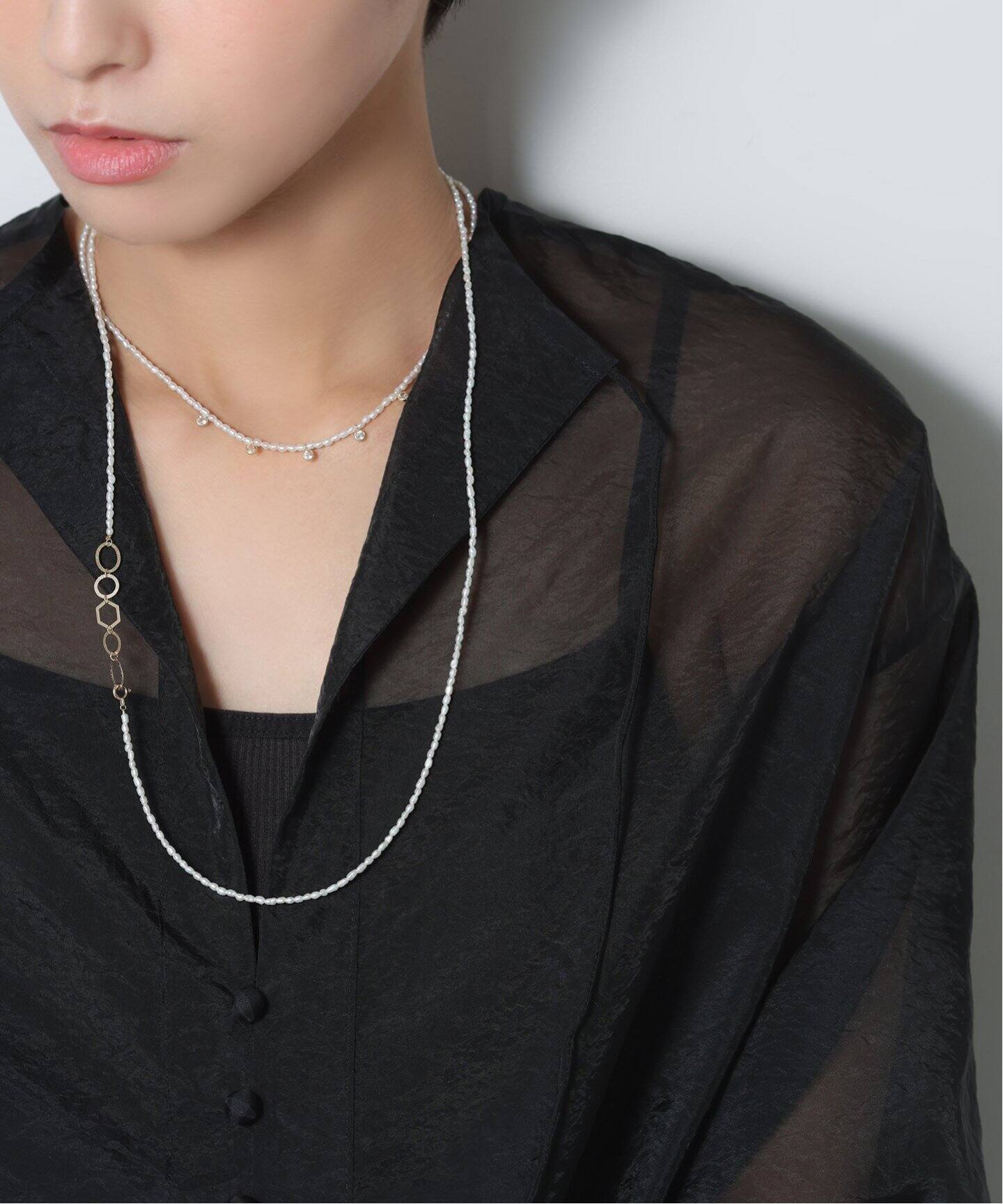 ライスパール*テクスチャーパーツロングネックレス K10（ネックレス 