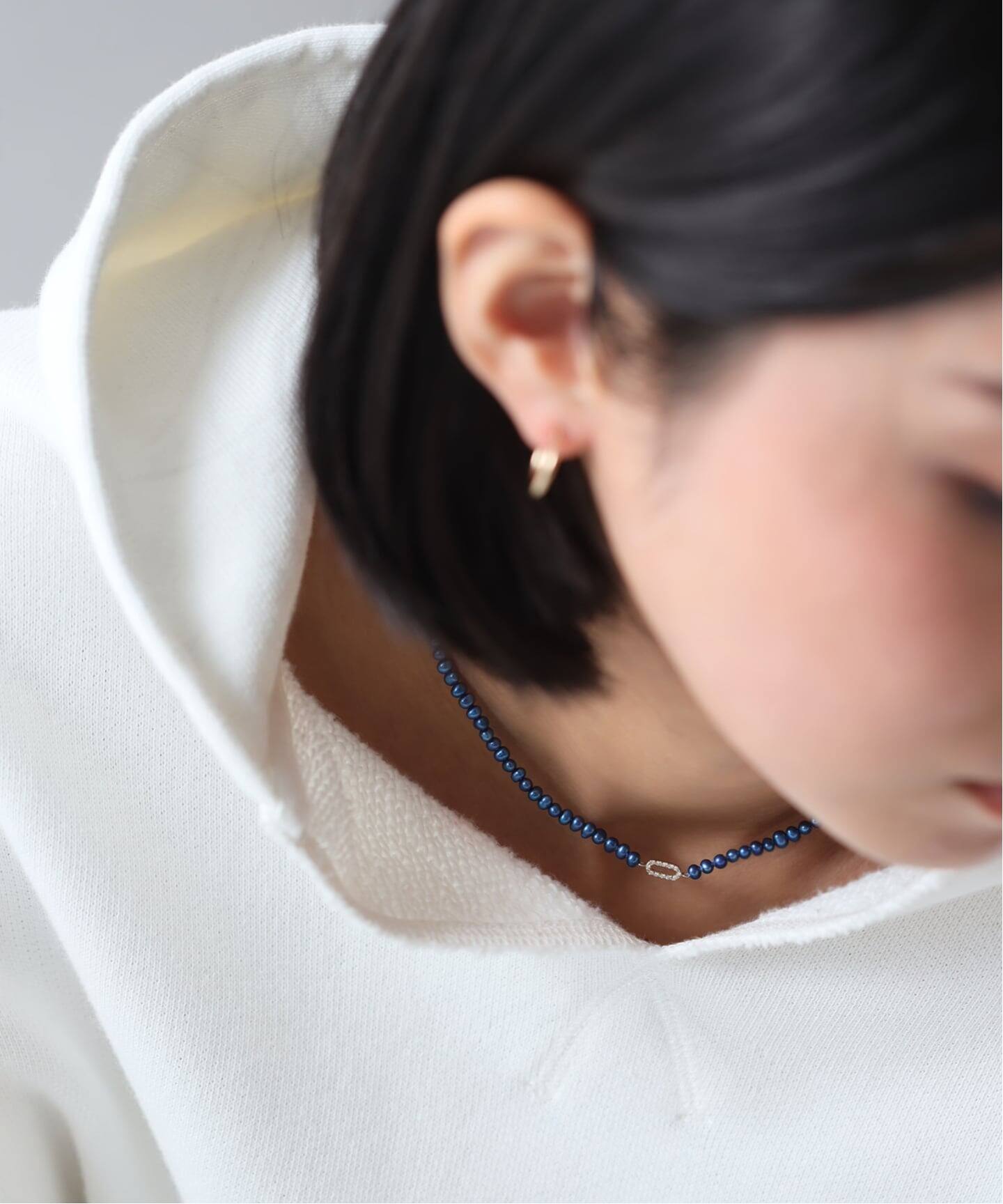 インディゴパール3mmサークルダイヤネックレス K10（ネックレス 