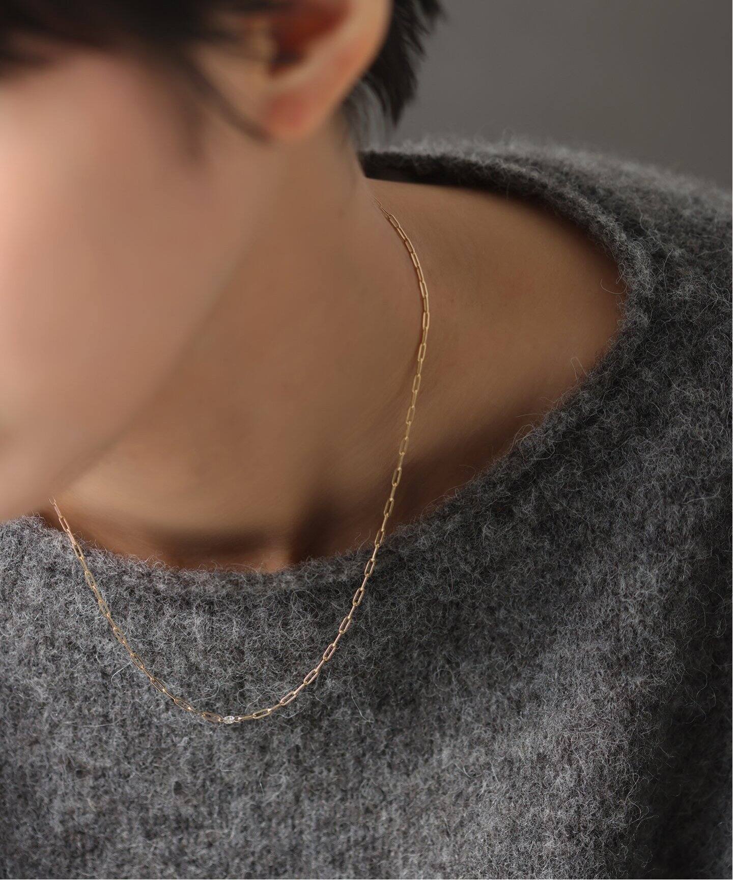 追加》ダブルホールダイヤクリップチェーンネックレス0.08ct K18 