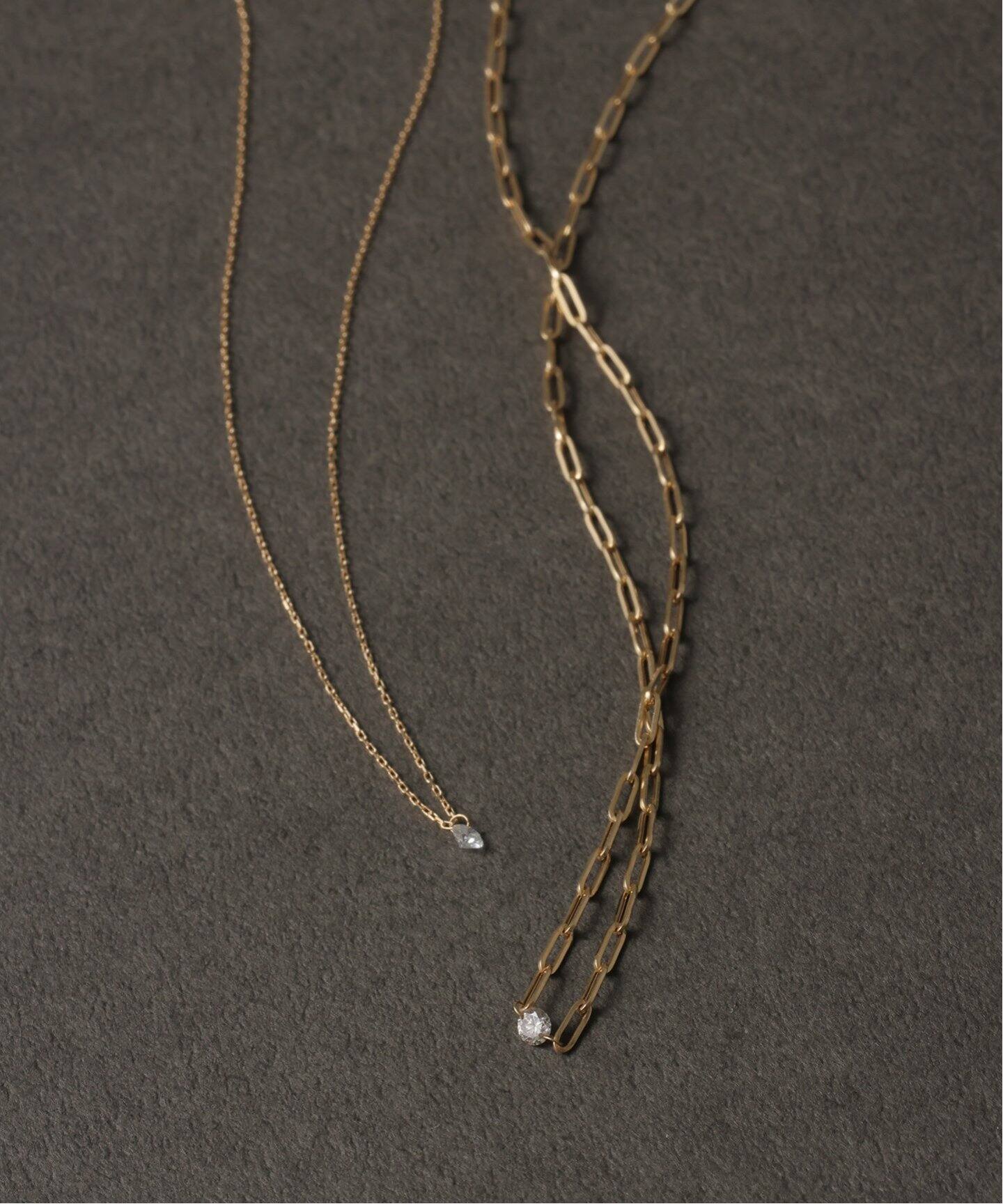 追加》ダブルホールダイヤクリップチェーンネックレス0.08ct K18 