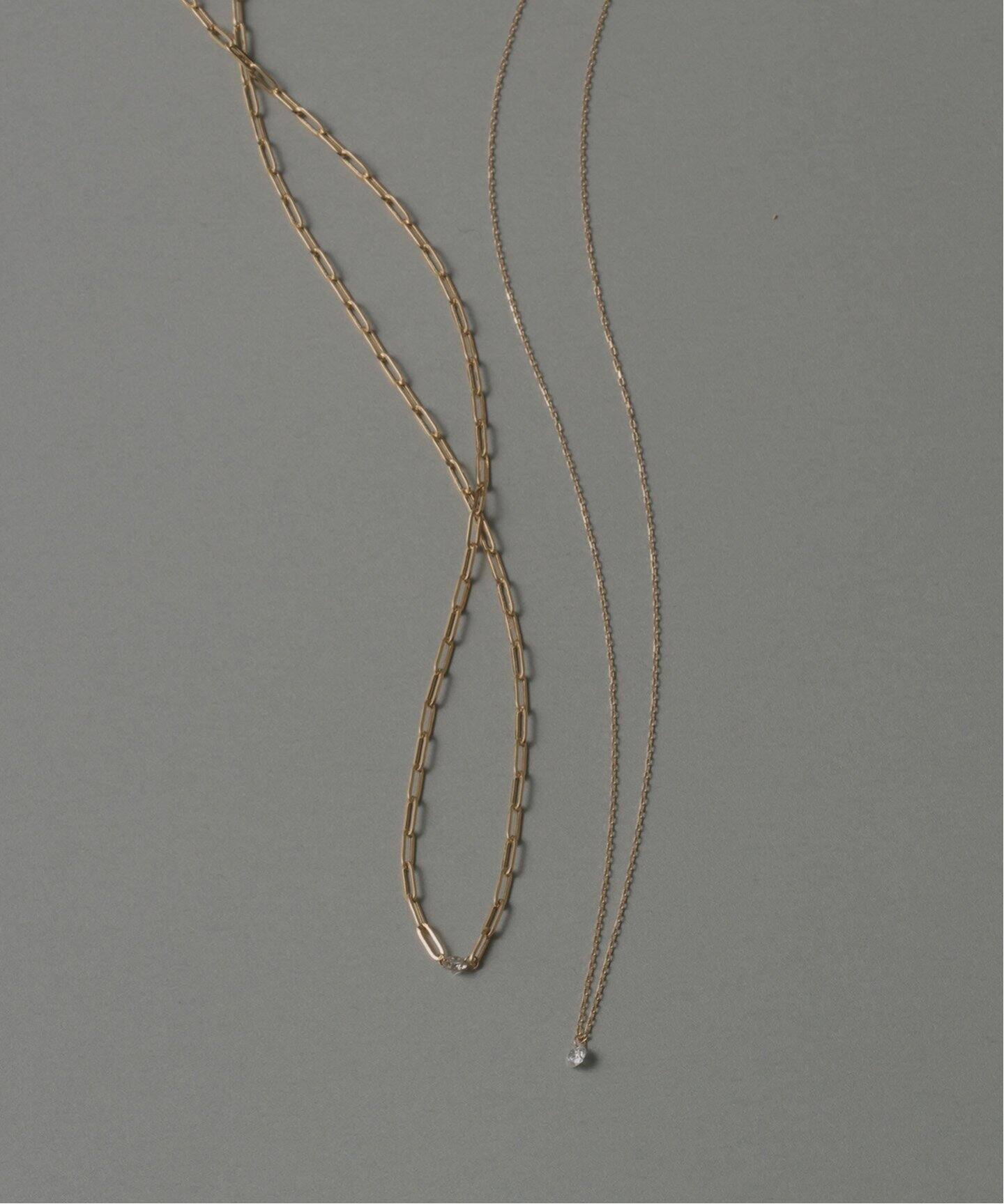 追加》ダブルホールダイヤクリップチェーンネックレス0.08ct K18 