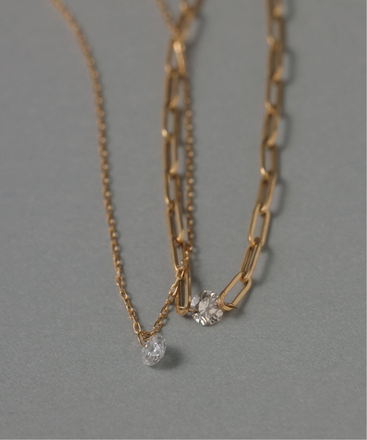 追加》ダブルホールダイヤクリップチェーンネックレス0.08ct K18 
