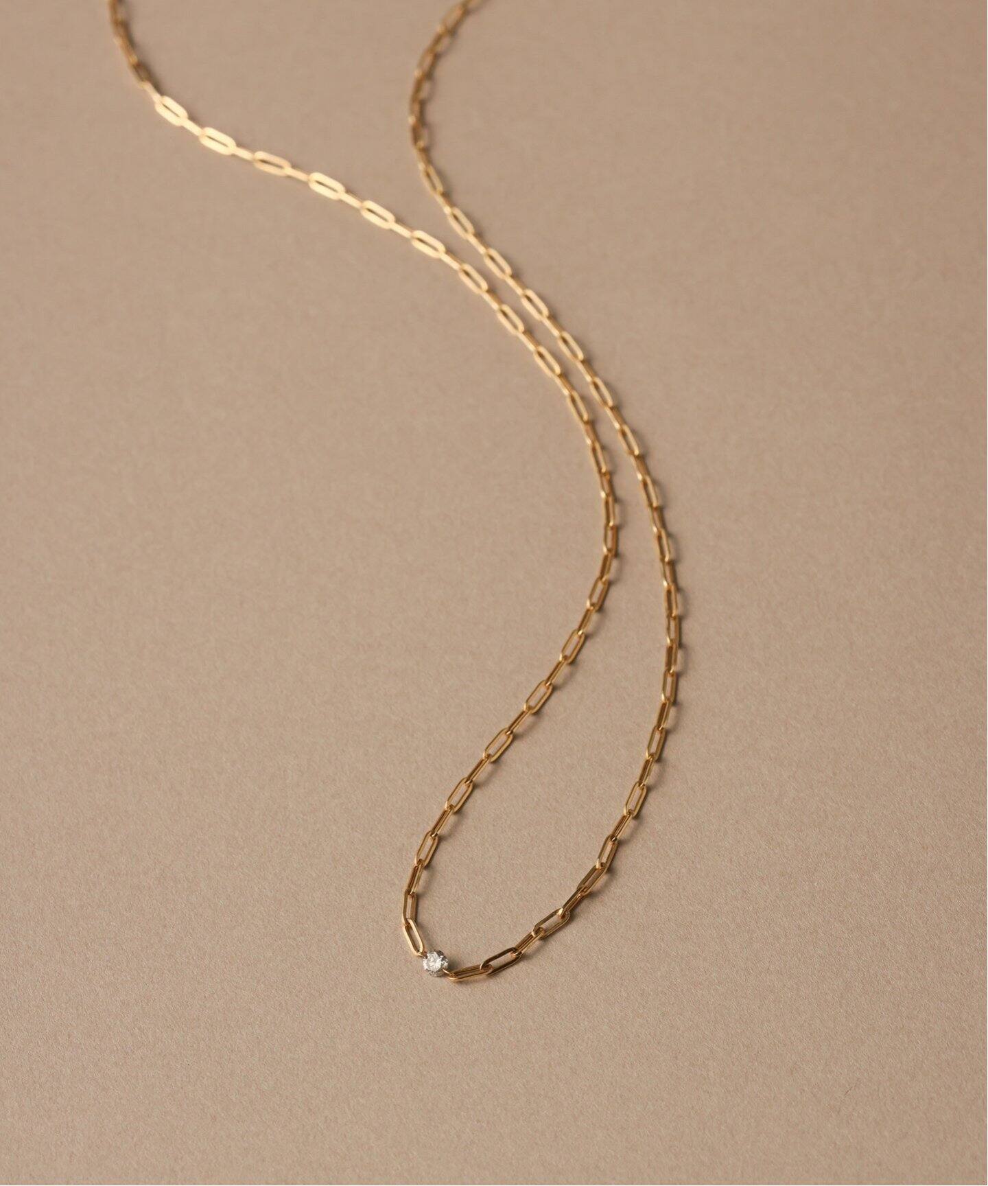 追加》ダブルホールダイヤクリップチェーンネックレス0.08ct K18 
