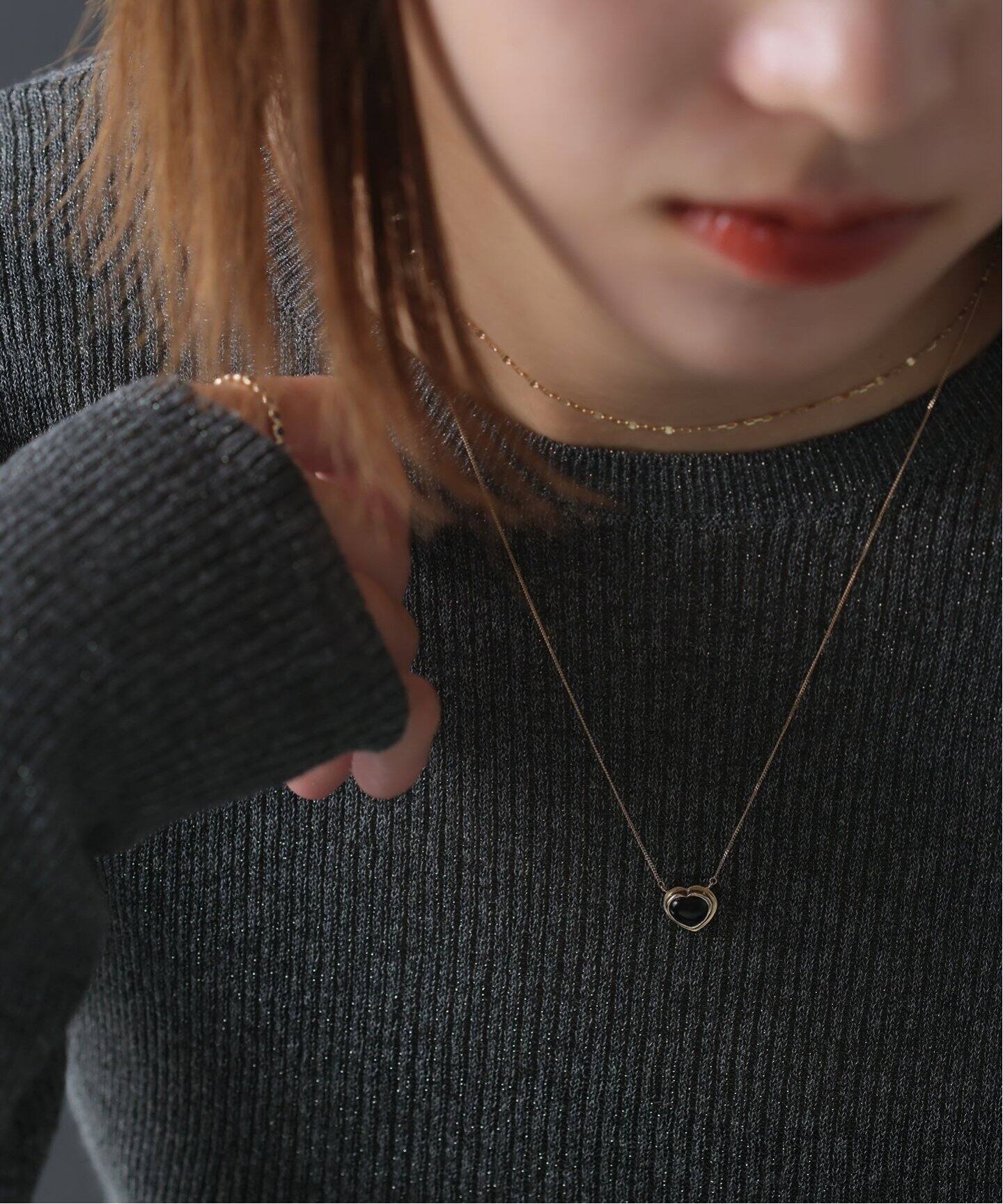 ハートカボションオニキス50cmネックレス K10（ネックレス）｜Lilas 